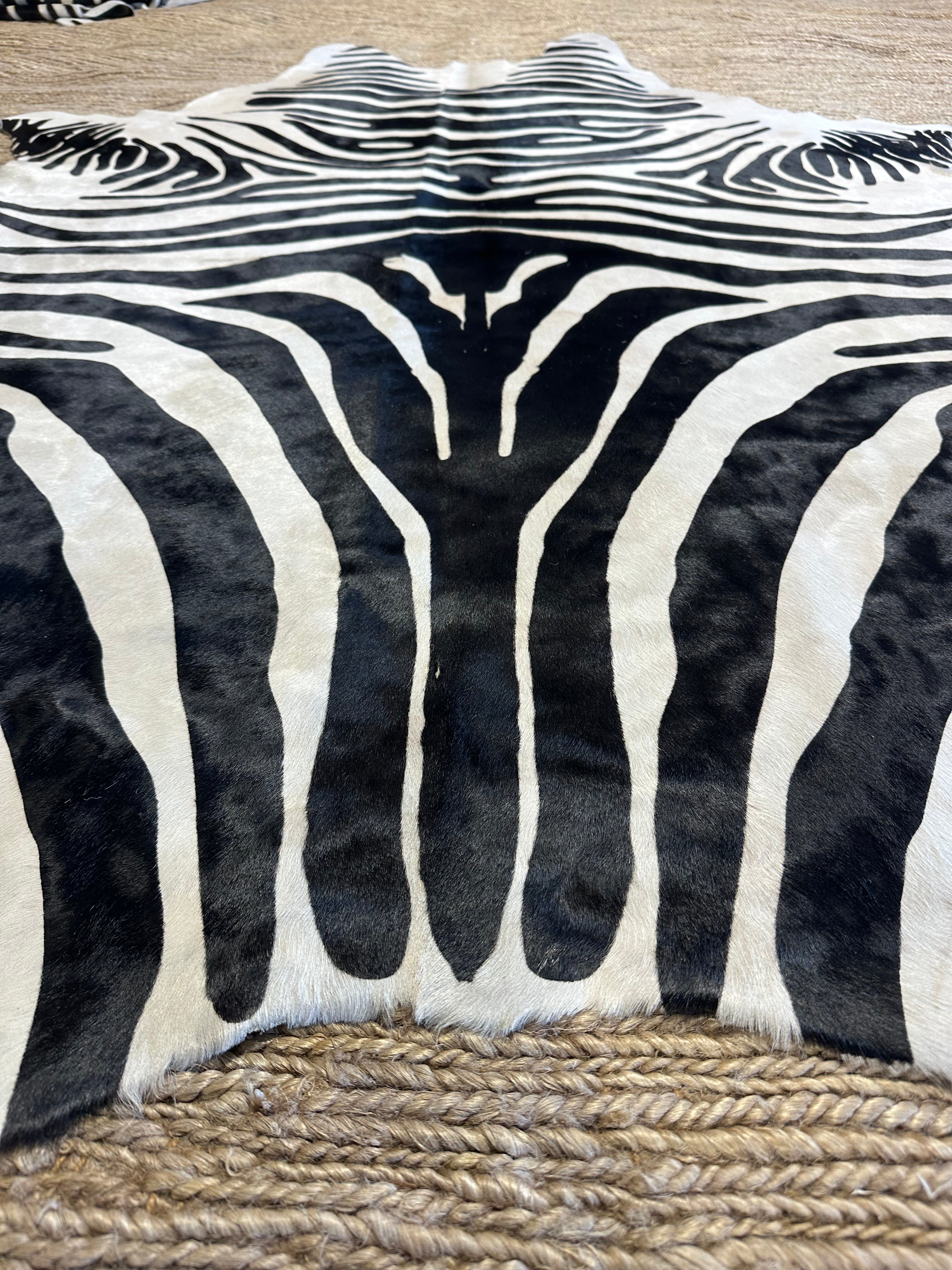 Zebra Off White Cowhide Rug 6.4x7