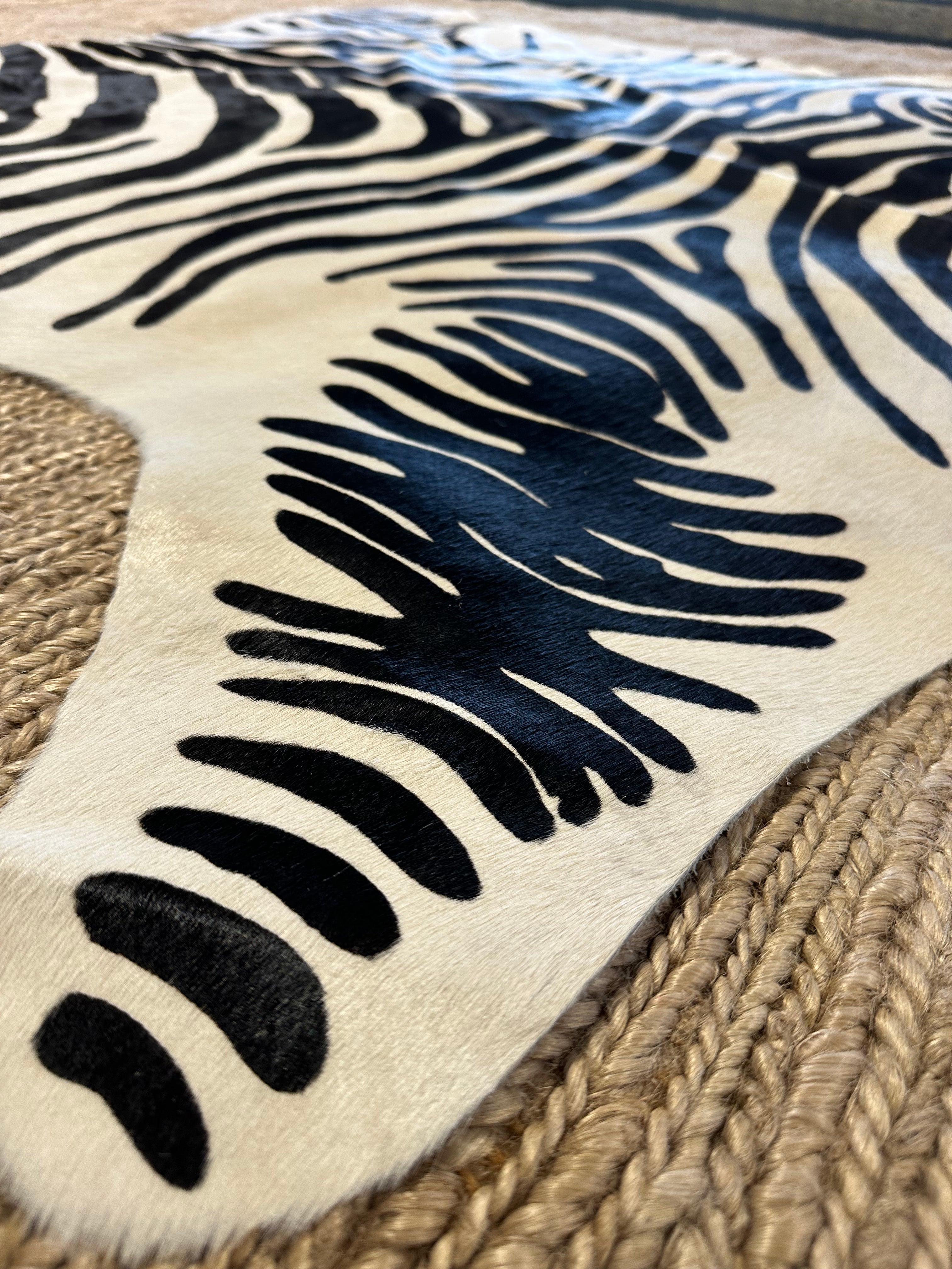 Zebra Off White Cowhide Rug 5x7