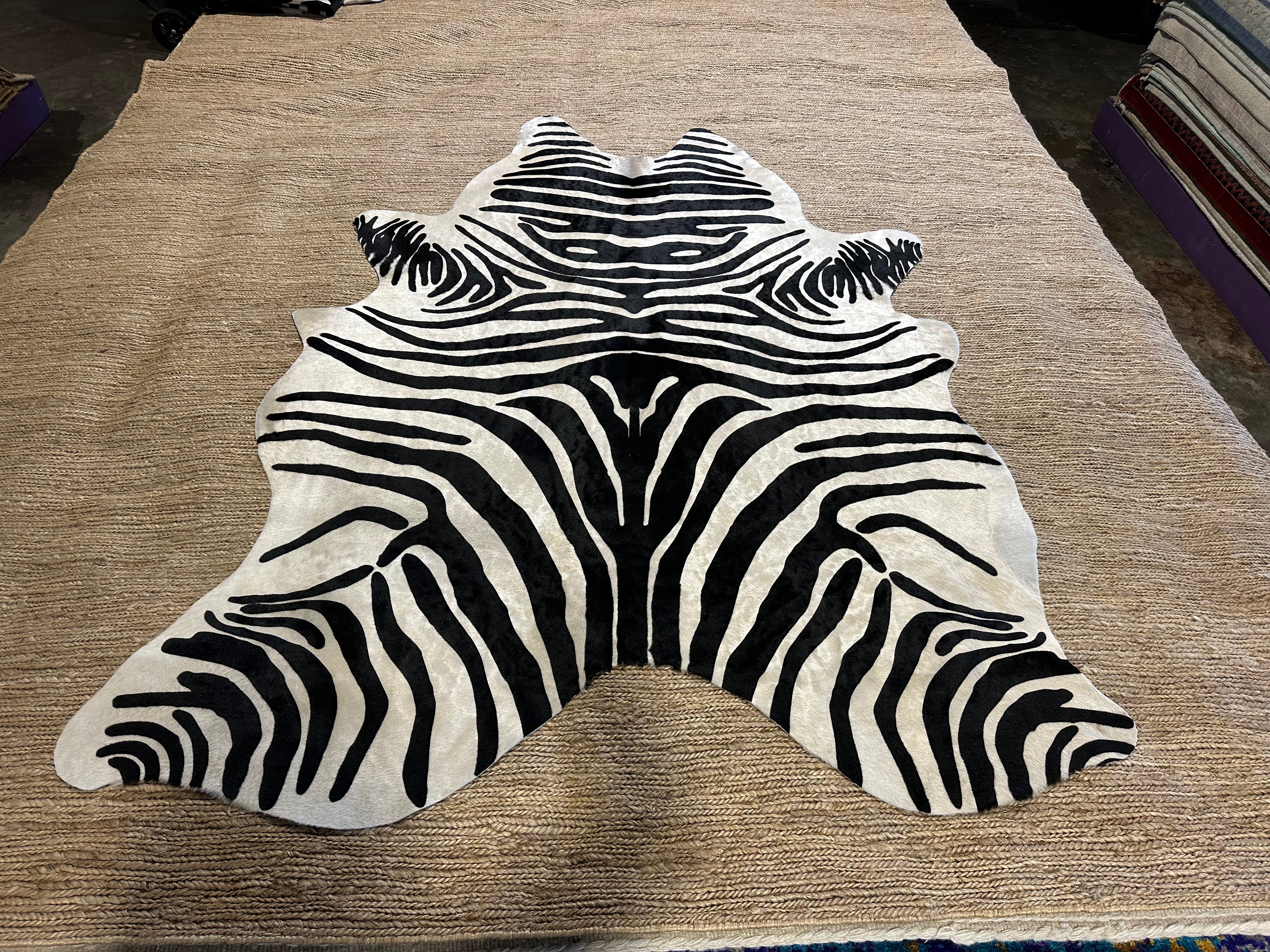 Zebra Off White Cowhide Rug 5X6.6