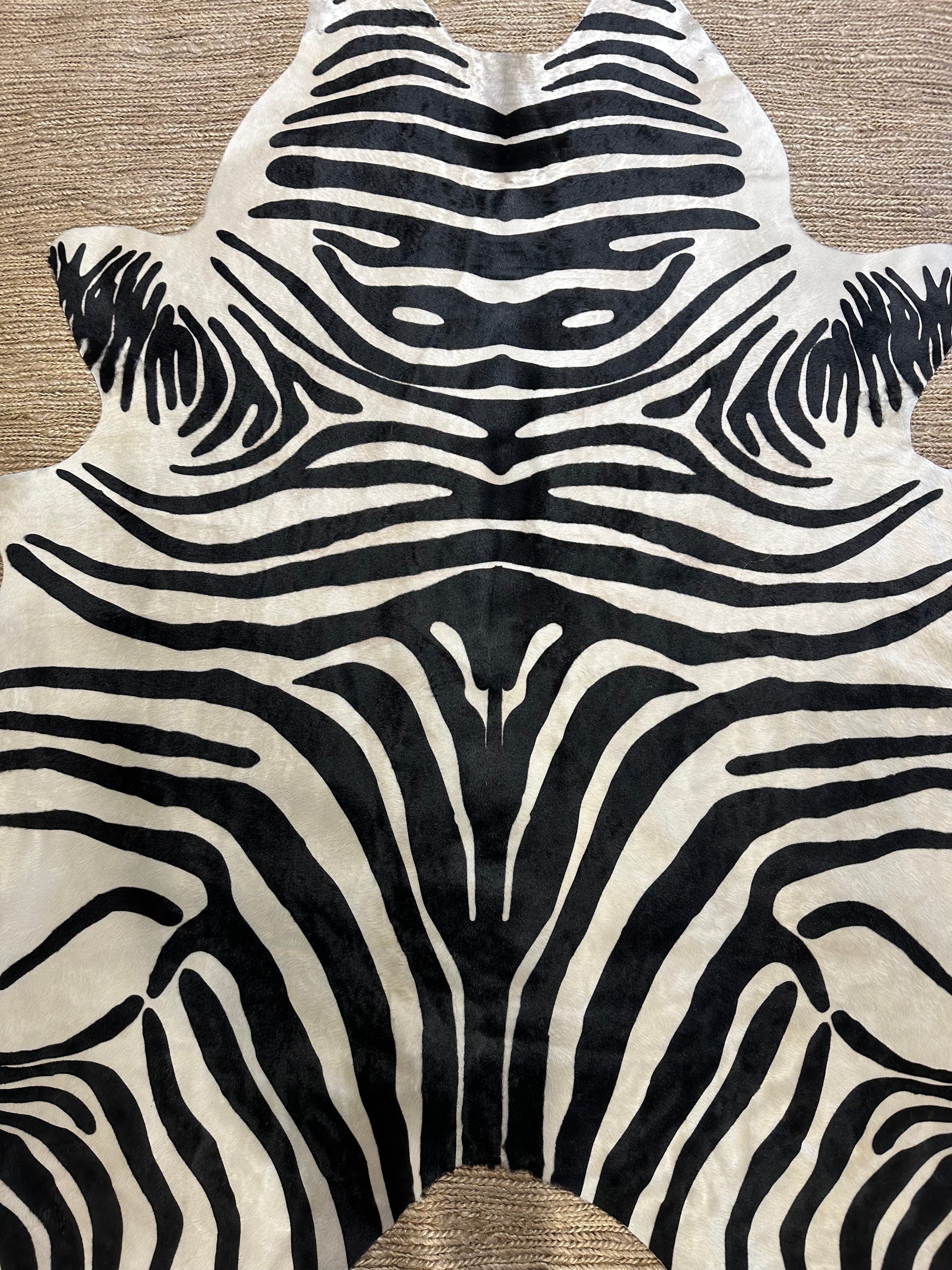 Zebra Off White Cowhide Rug 5X6.6