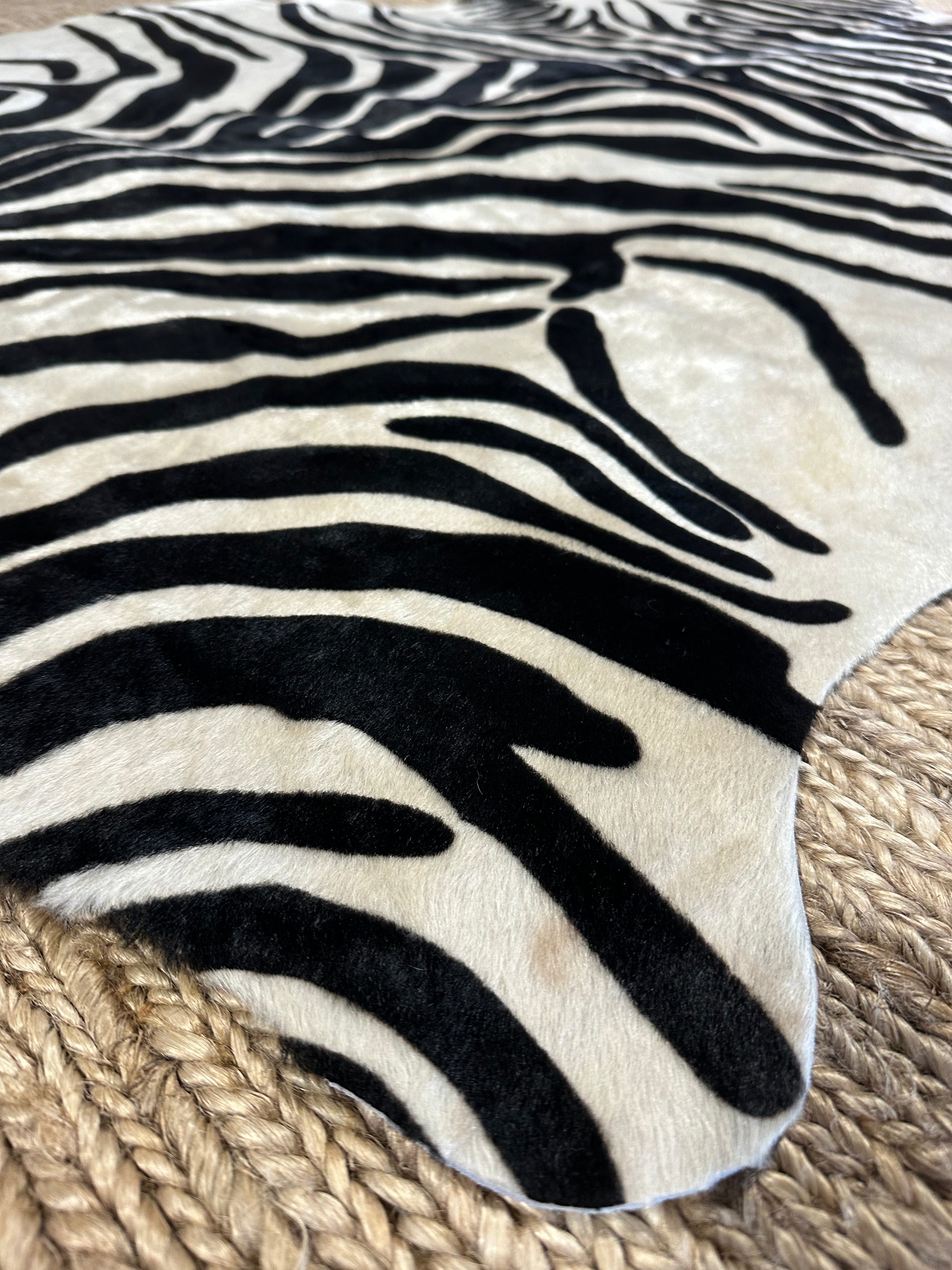 Zebra Off White Cowhide Rug 5X6.6
