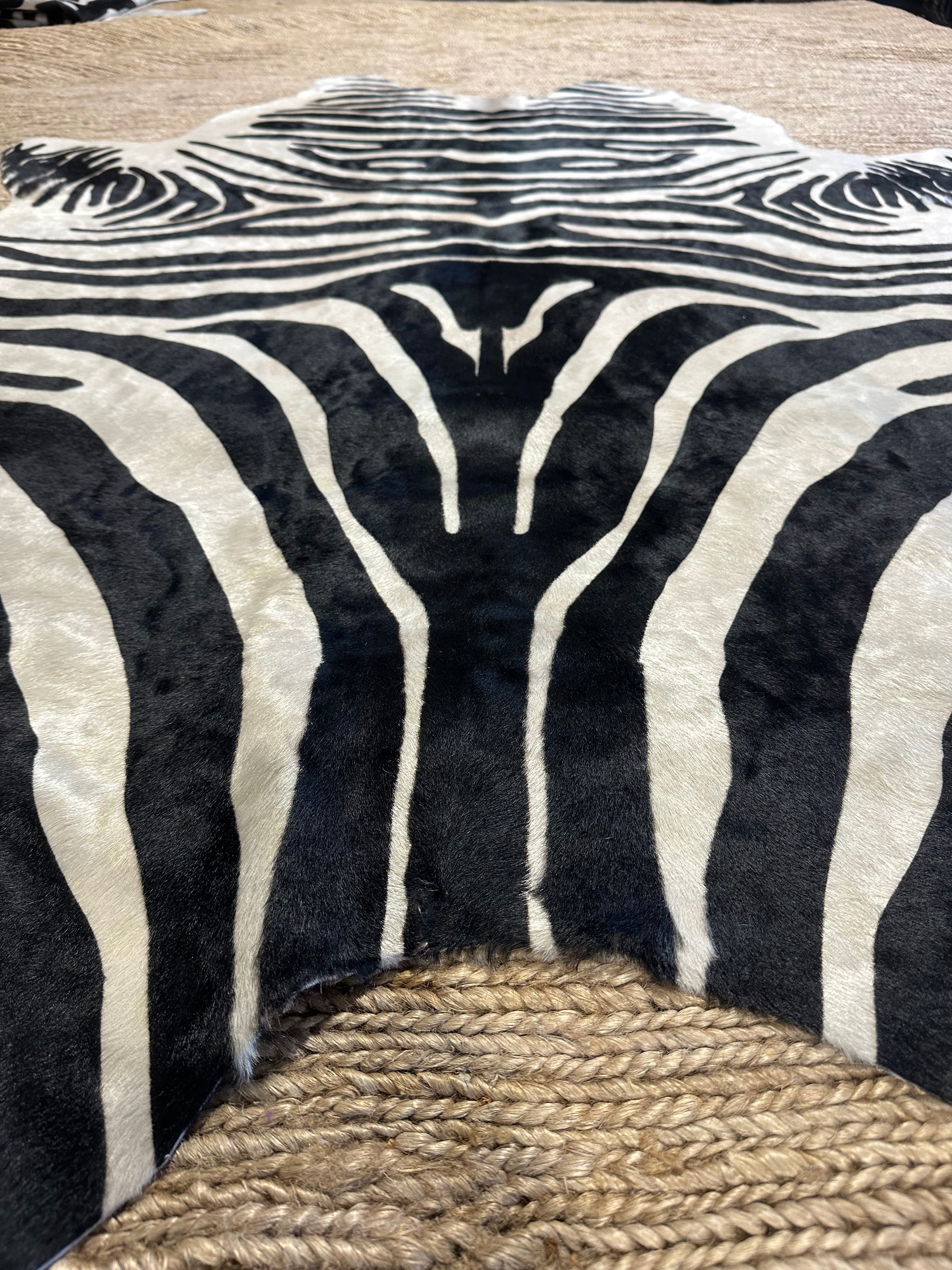Zebra Off White Cowhide Rug 5X6.6