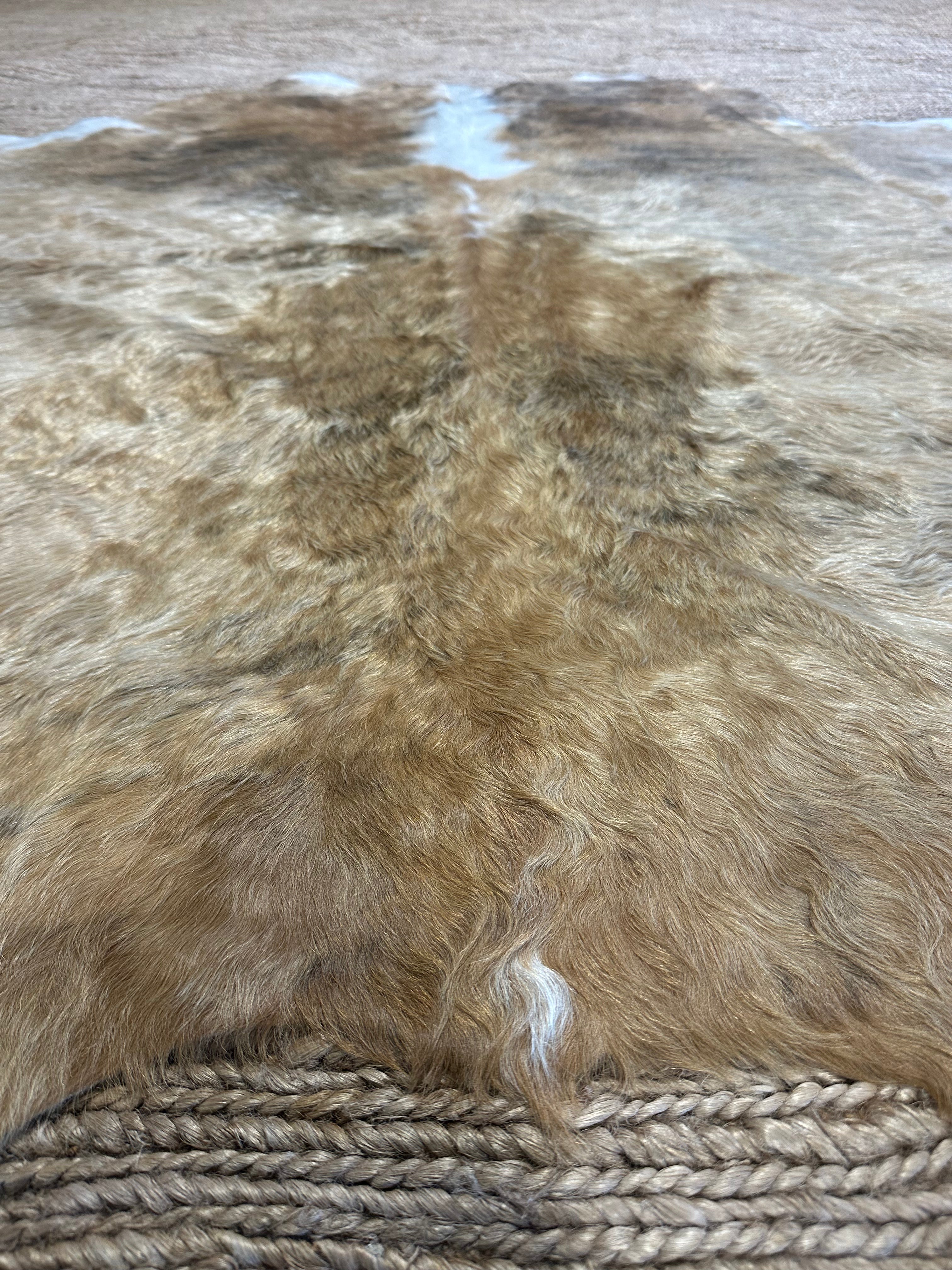Tricolor BL BR WH Cowhide Rug 6.2X6.9