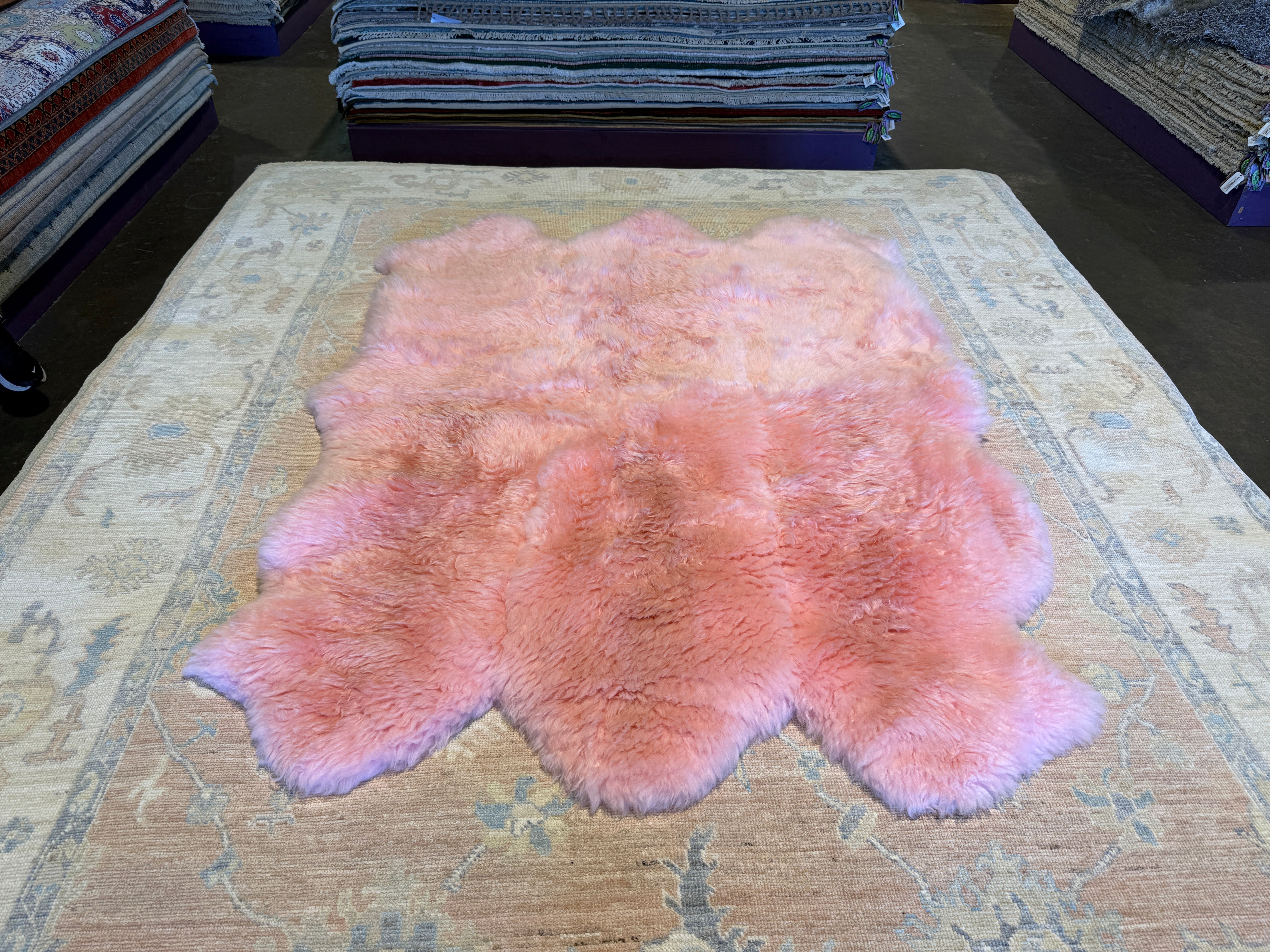 Six Pelt Light Pink Sheepskin Rug