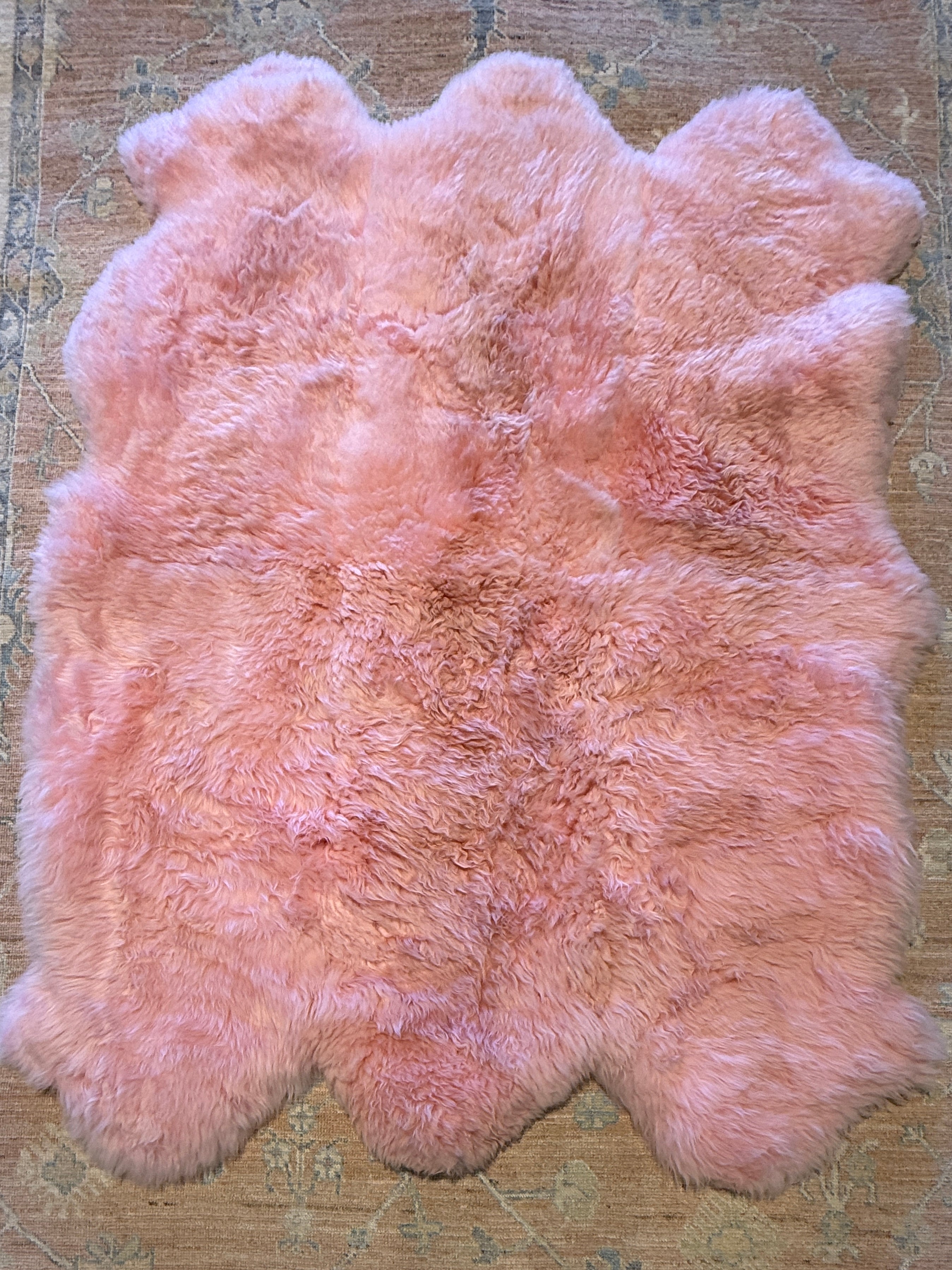 Six Pelt Light Pink Sheepskin Rug