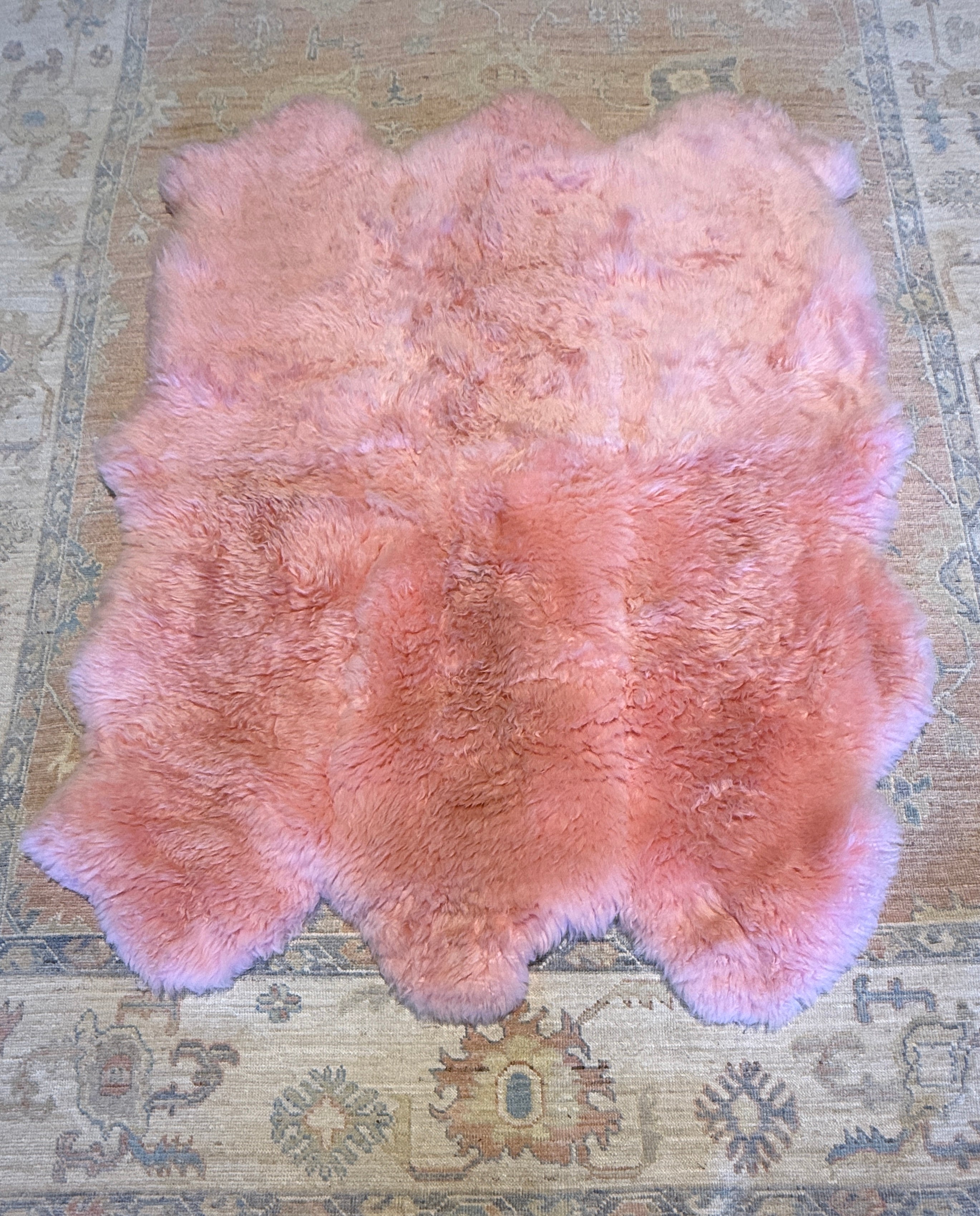 Six Pelt Light Pink Sheepskin Rug