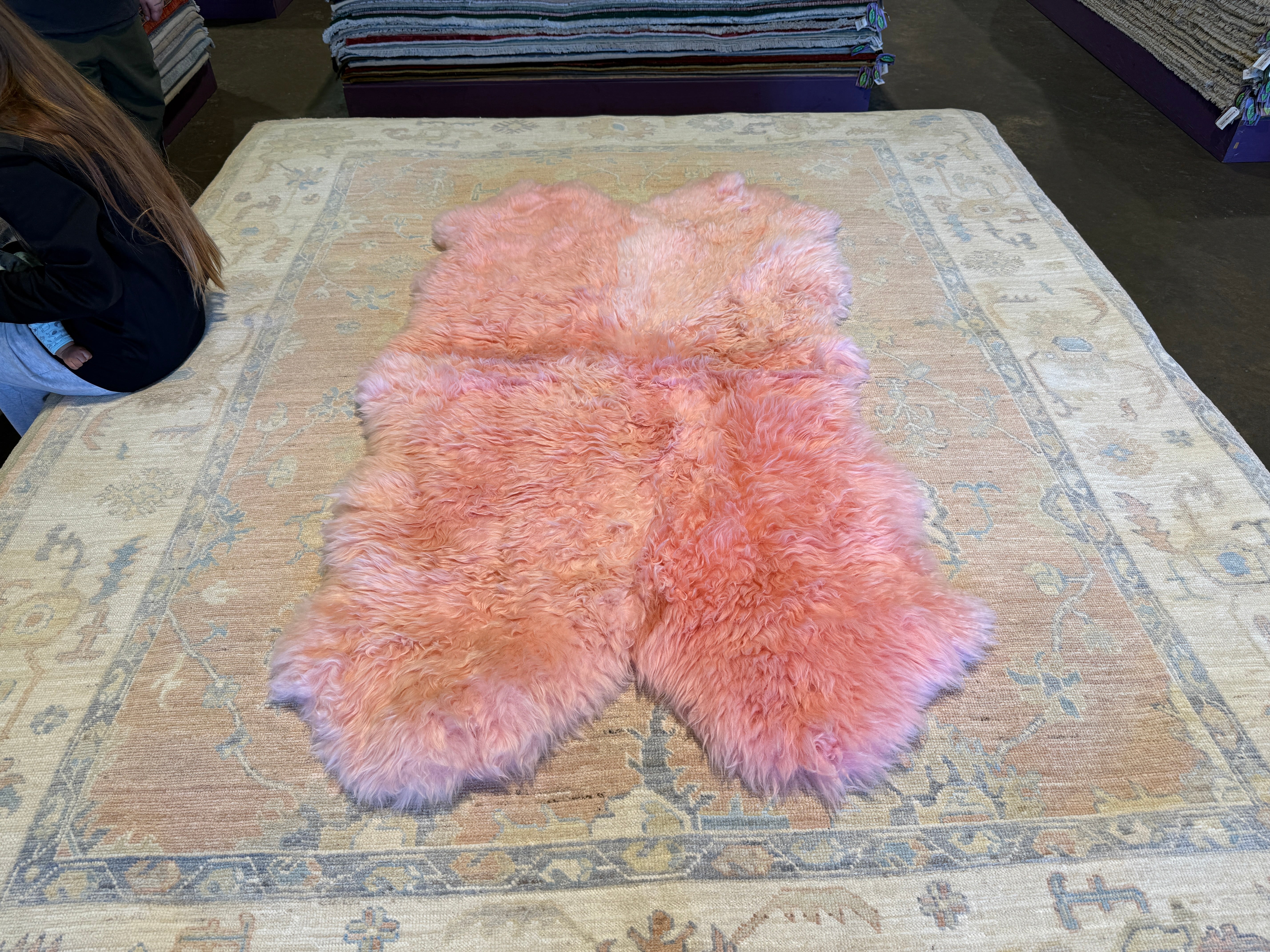 Four Pelt Light Pink Sheepskin Rug