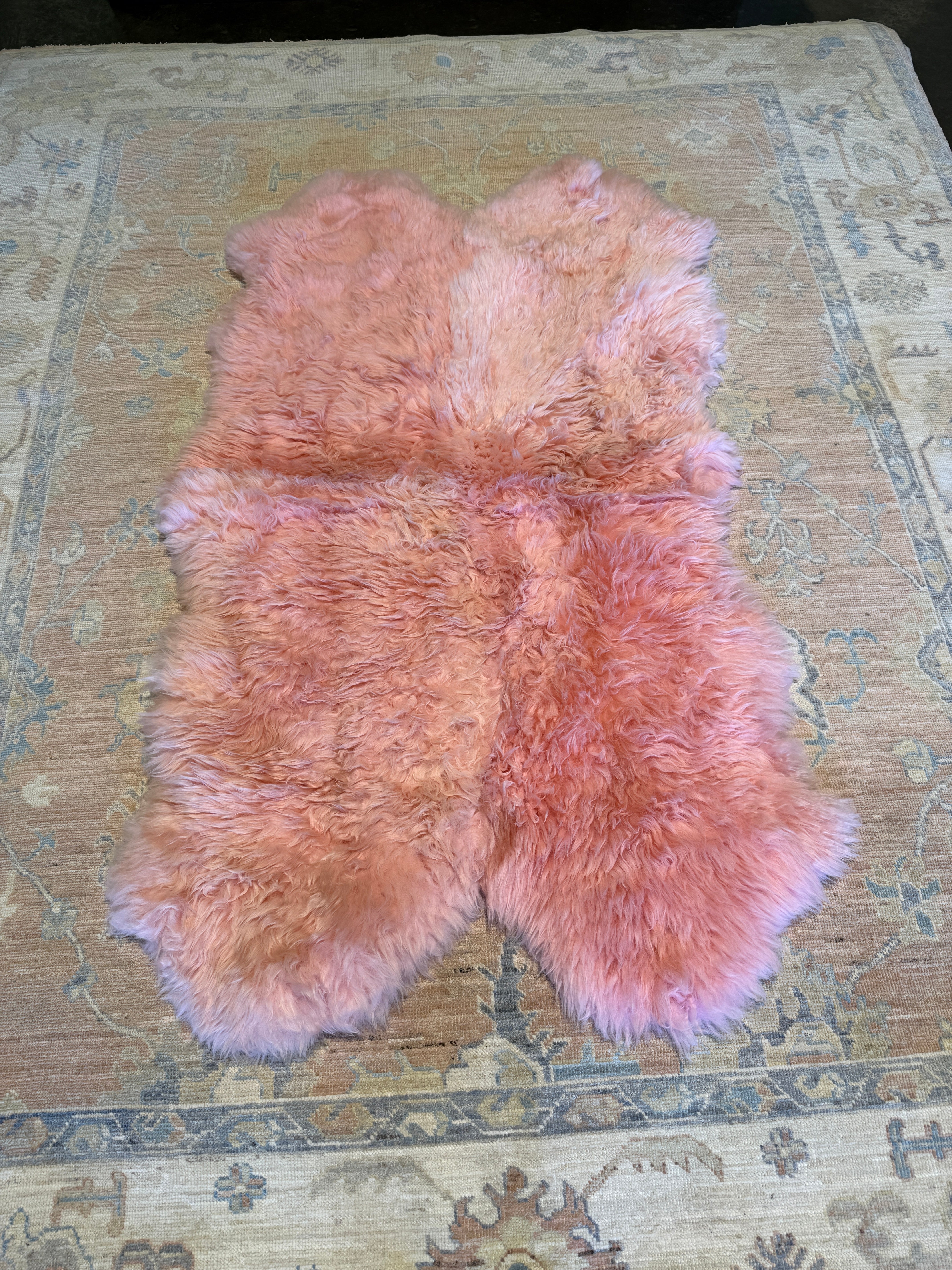 Four Pelt Light Pink Sheepskin Rug
