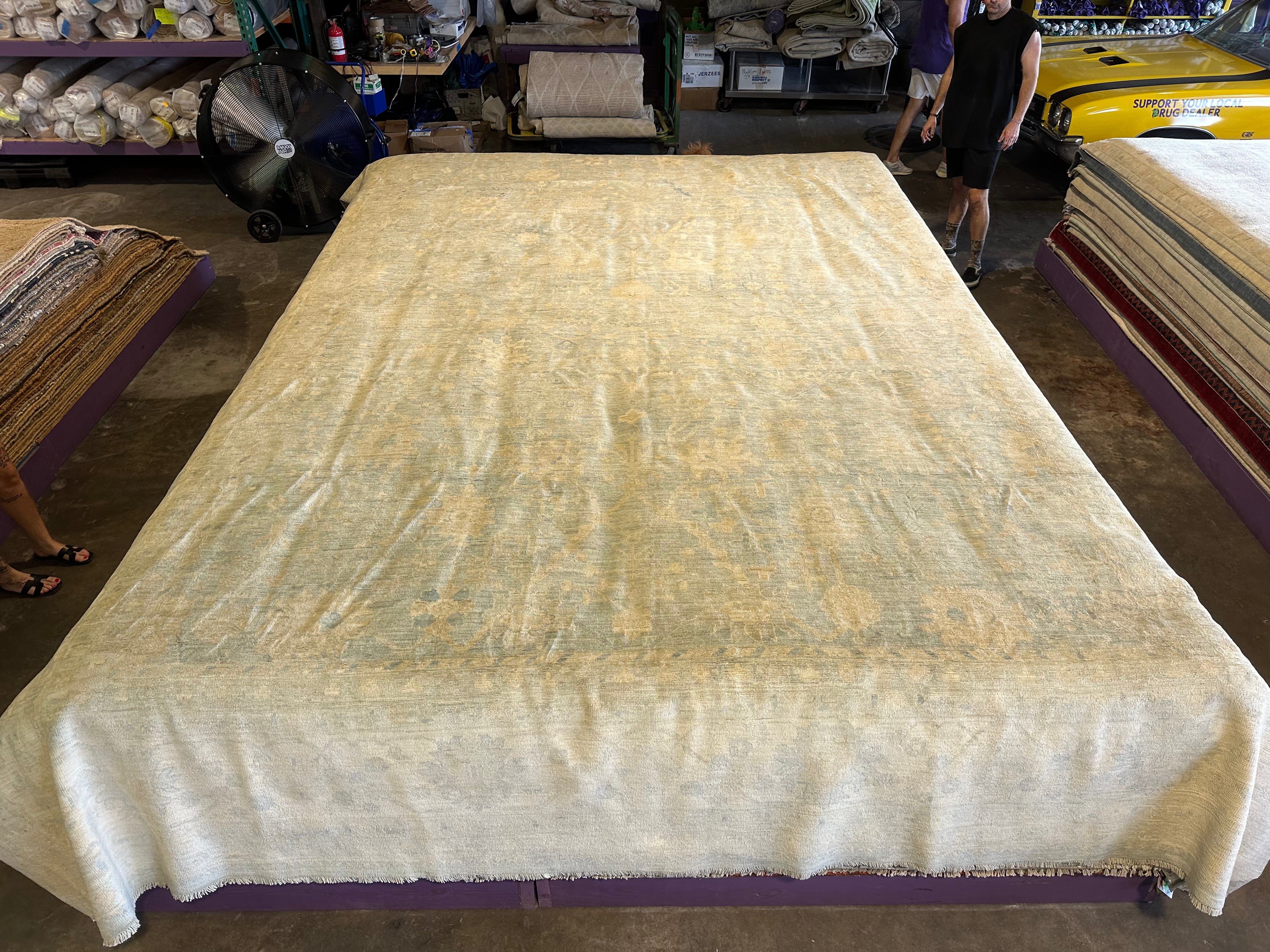Kenzie 12.11x17.8 Blue Whitewashed Afghani Oushak Rug
