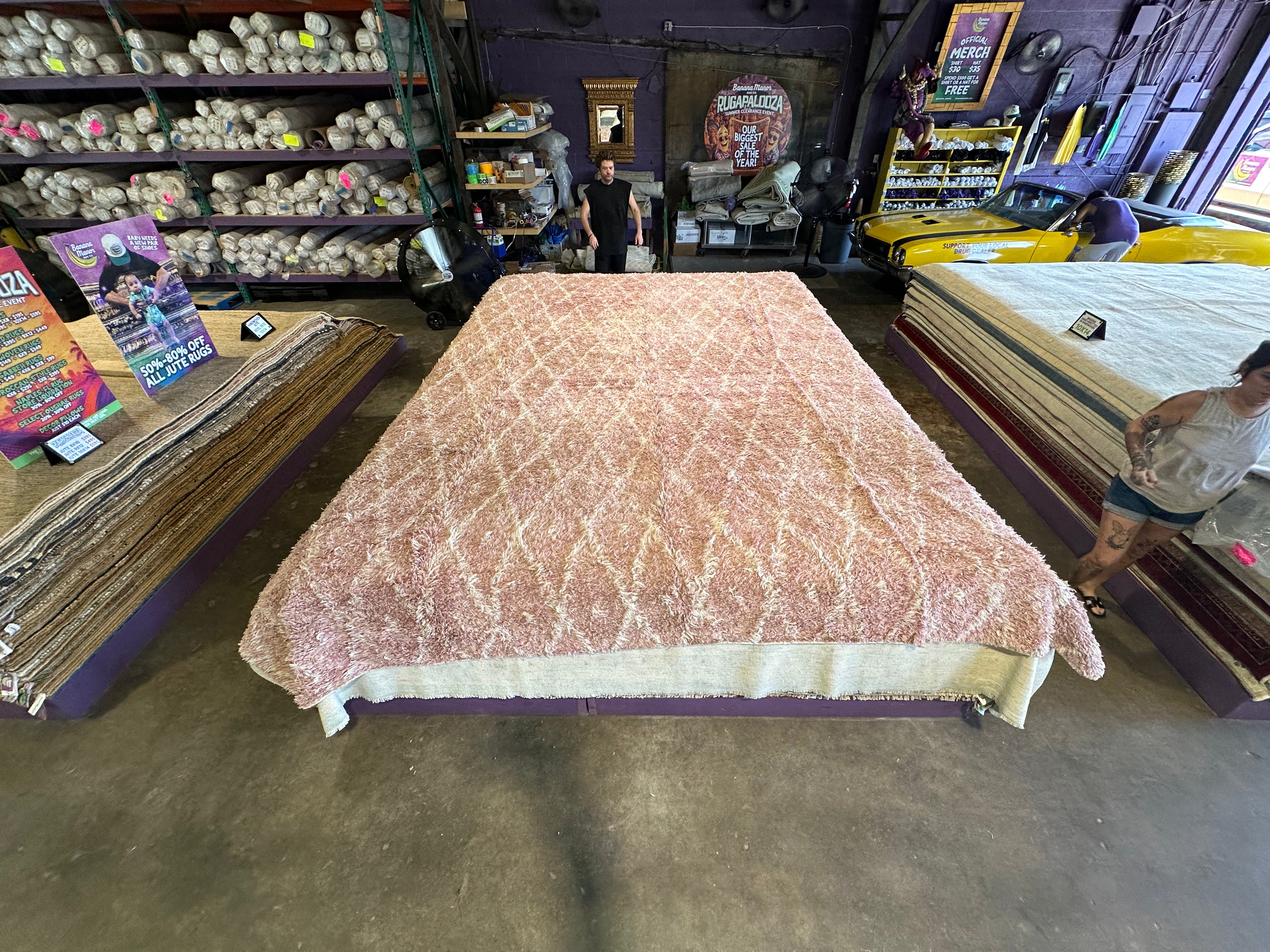 Elizabeth Saunders 12.7x14.7 Pink Hand-Knotted Afghani Moroccan Style Rug
