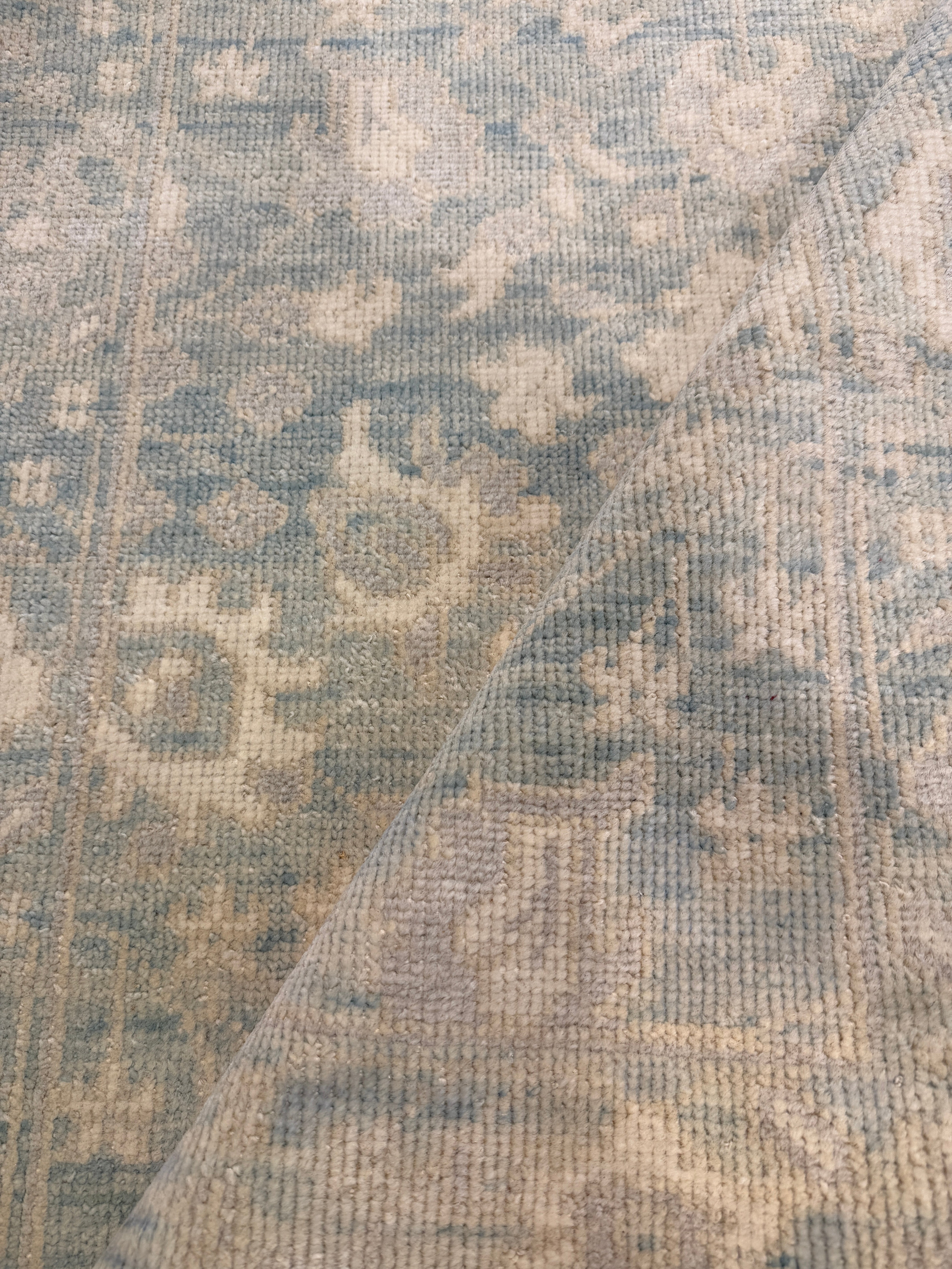 Olympia O'Hara 4x6 Hand-Knotted Oushak Rug Aqua and Silver O'Hara