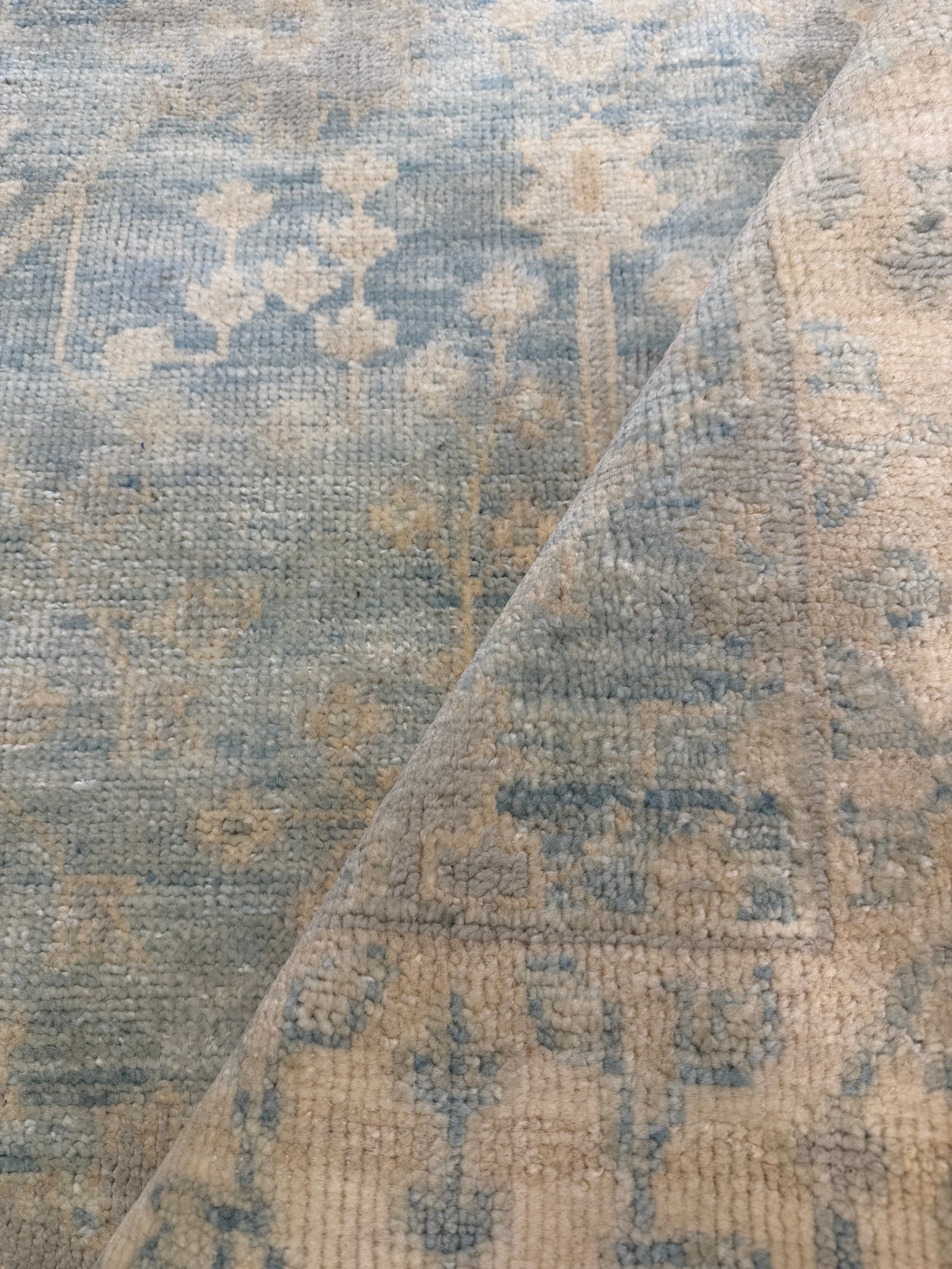Cynthia O'Hara 4x6 Hand-Knotted Oushak Rug Aqua and Silver O'Hara