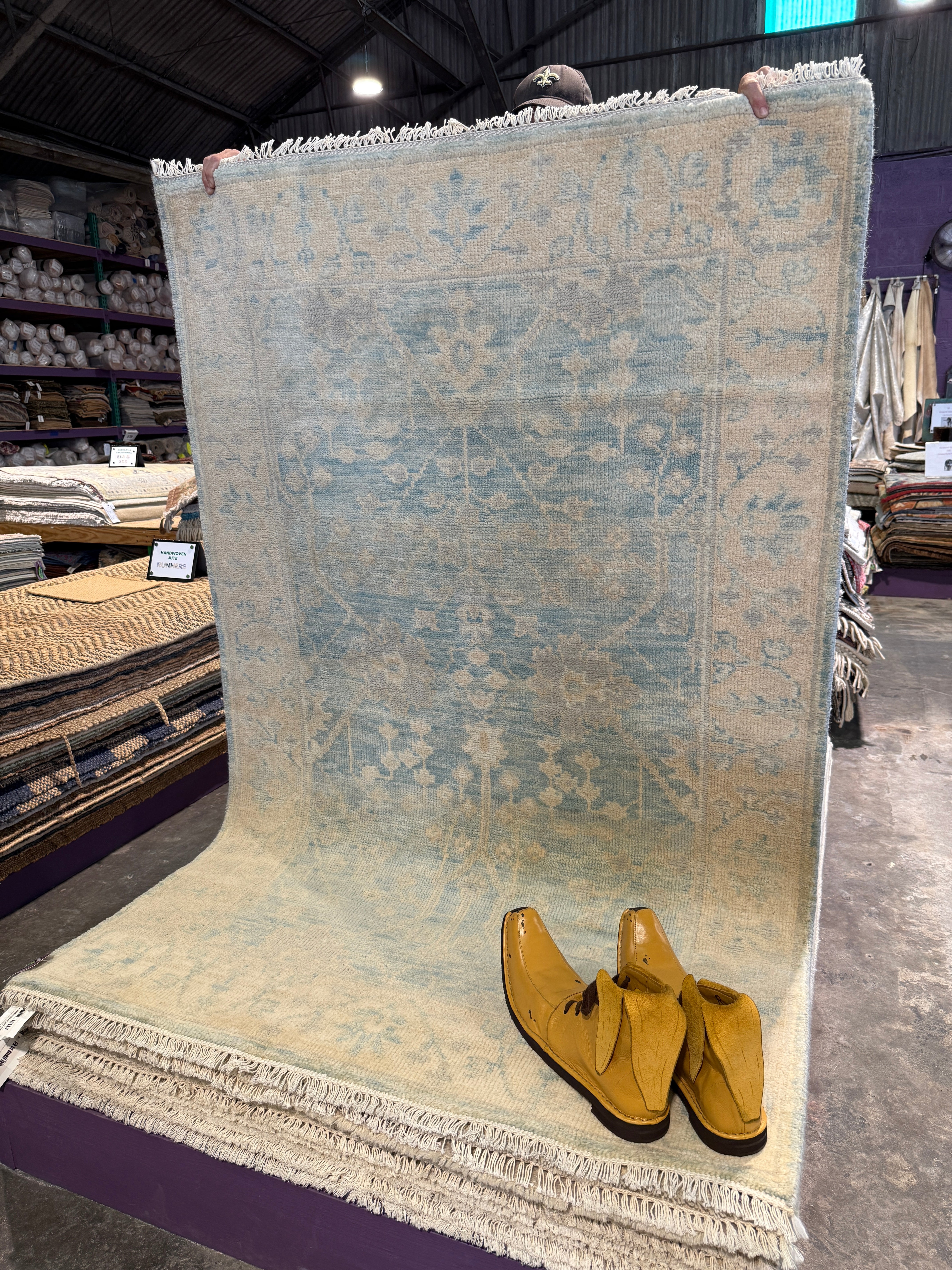 Cynthia O'Hara 4x6 Hand-Knotted Oushak Rug Aqua and Silver O'Hara