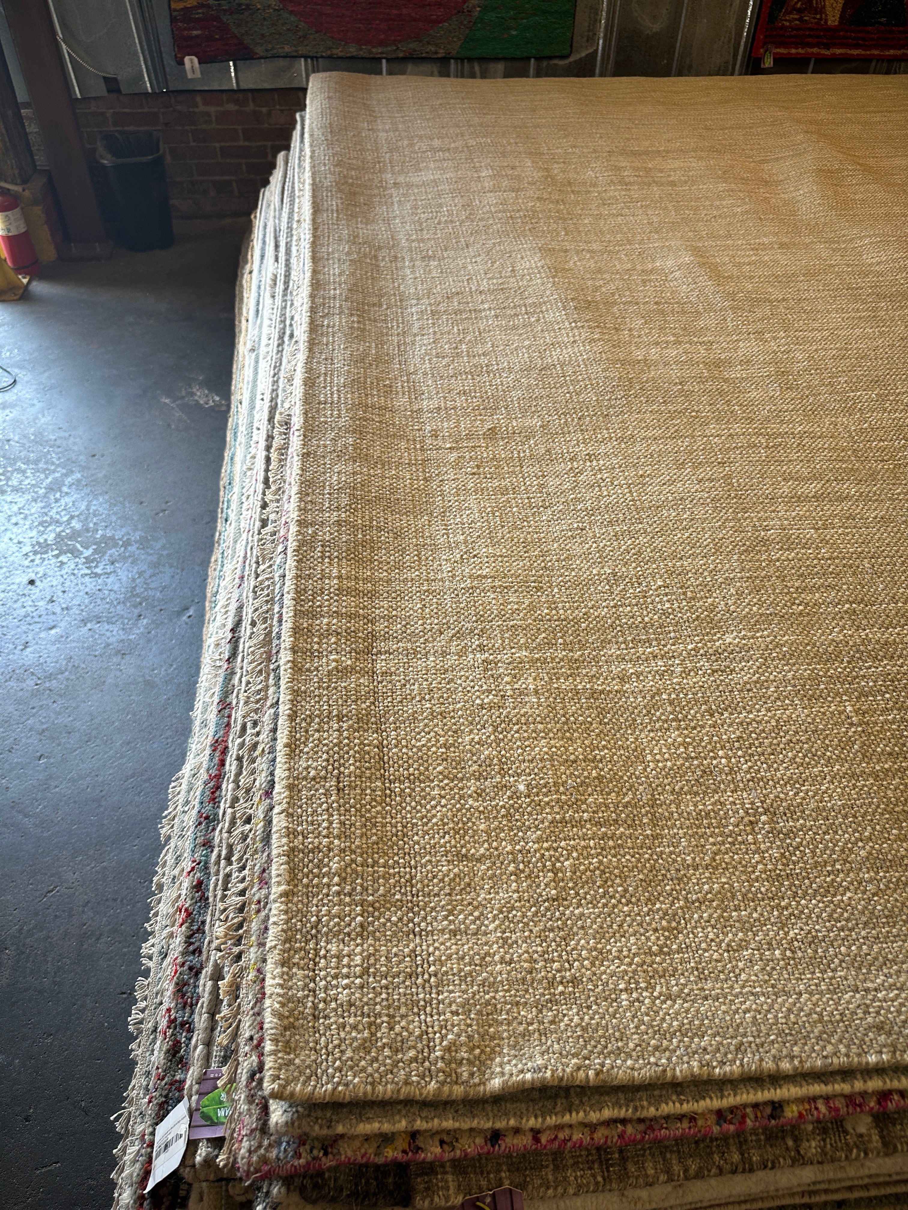 Caeser Flickerman 10x14 Hand-Woven Durrie Textured Beige