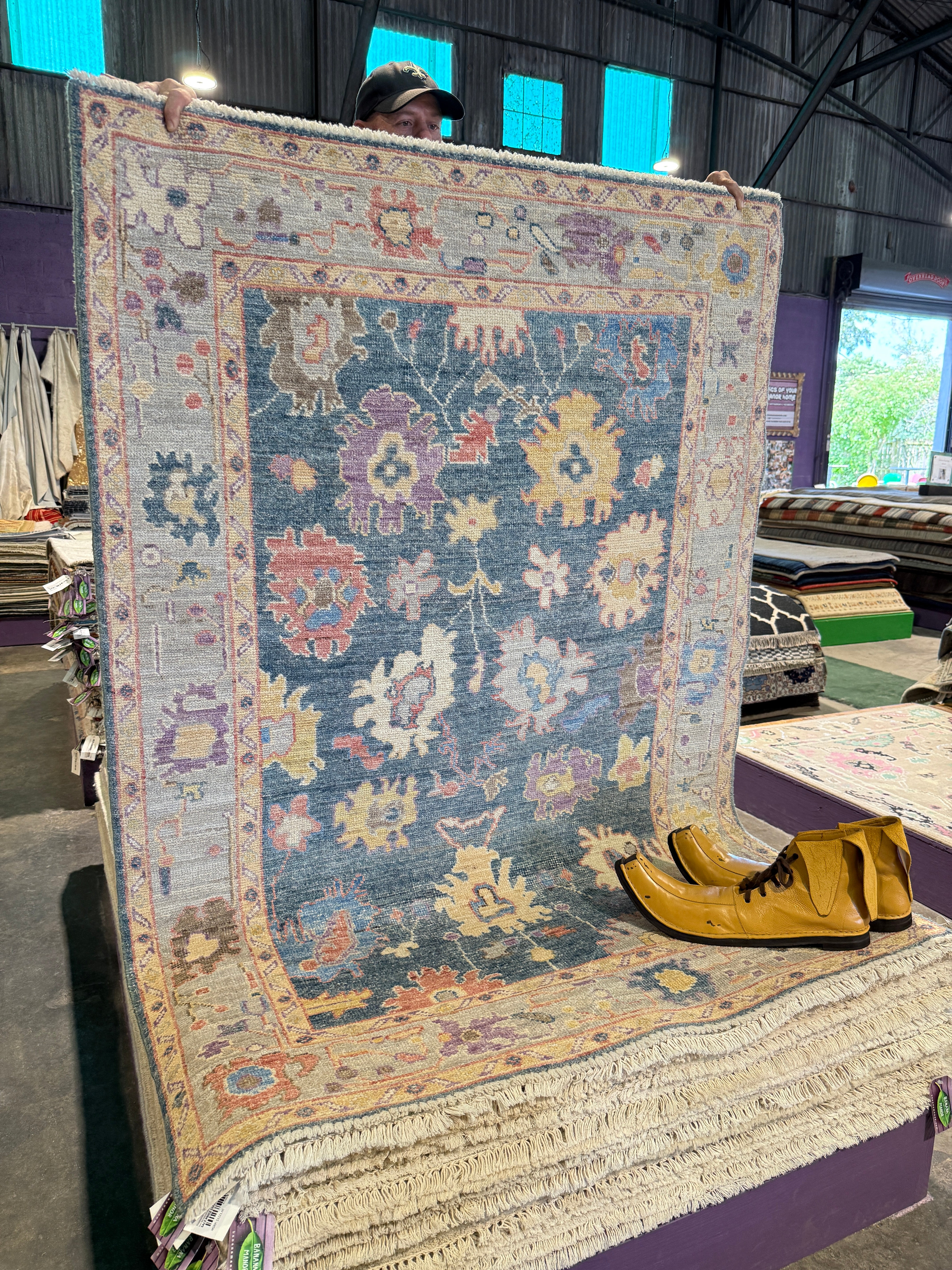 Joanne Froggatt 4.2x5.9 Blue Whitewashed Afghani Oushak