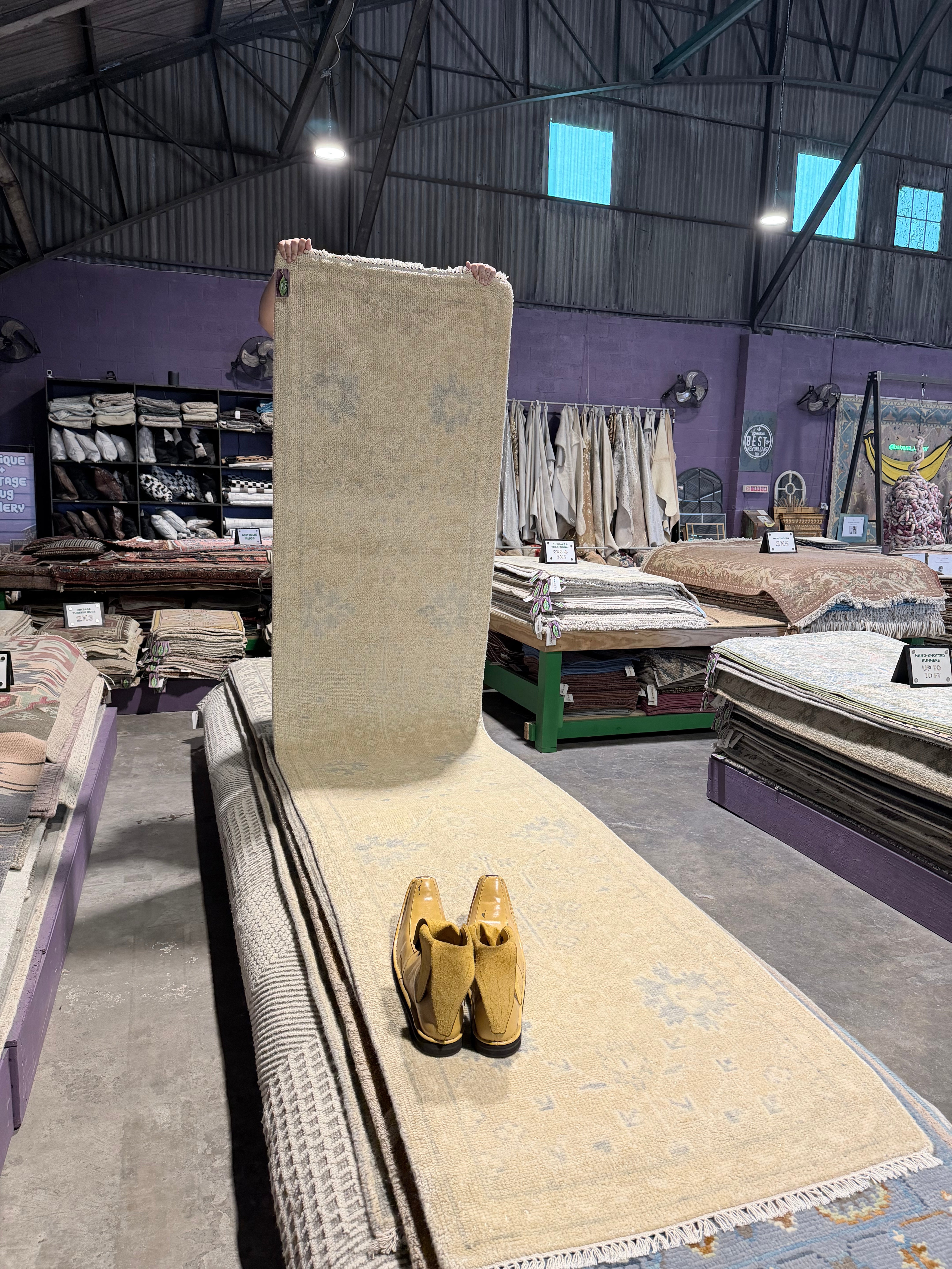 Bonnie Tyler 2.6x12.3 Hand-Knotted Beige & Silver Oushak Runner Rug