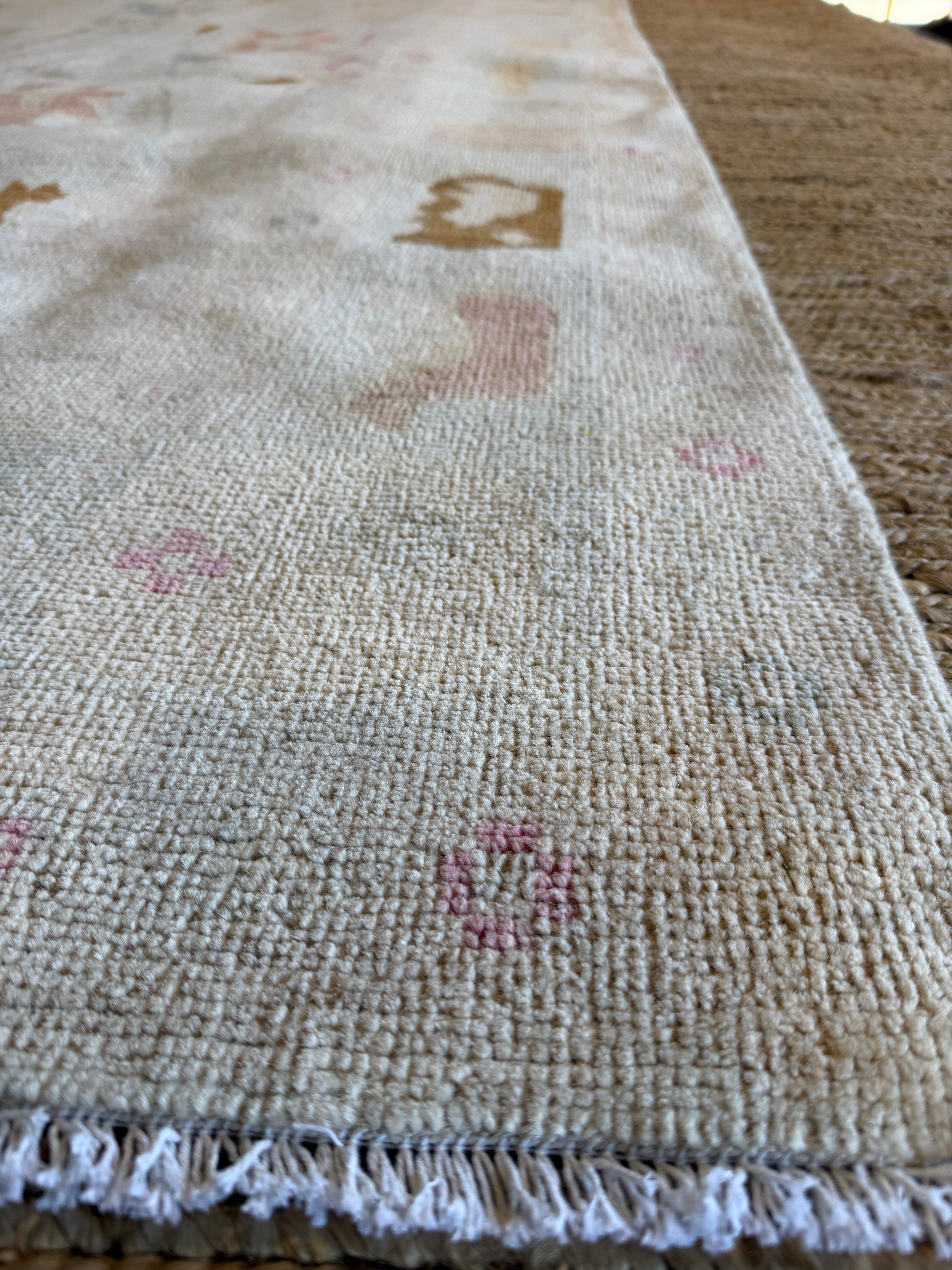 Alexandra Harkin 5.5x7.8 Blue & Pink Whitewashed Afghani Oushak Rug