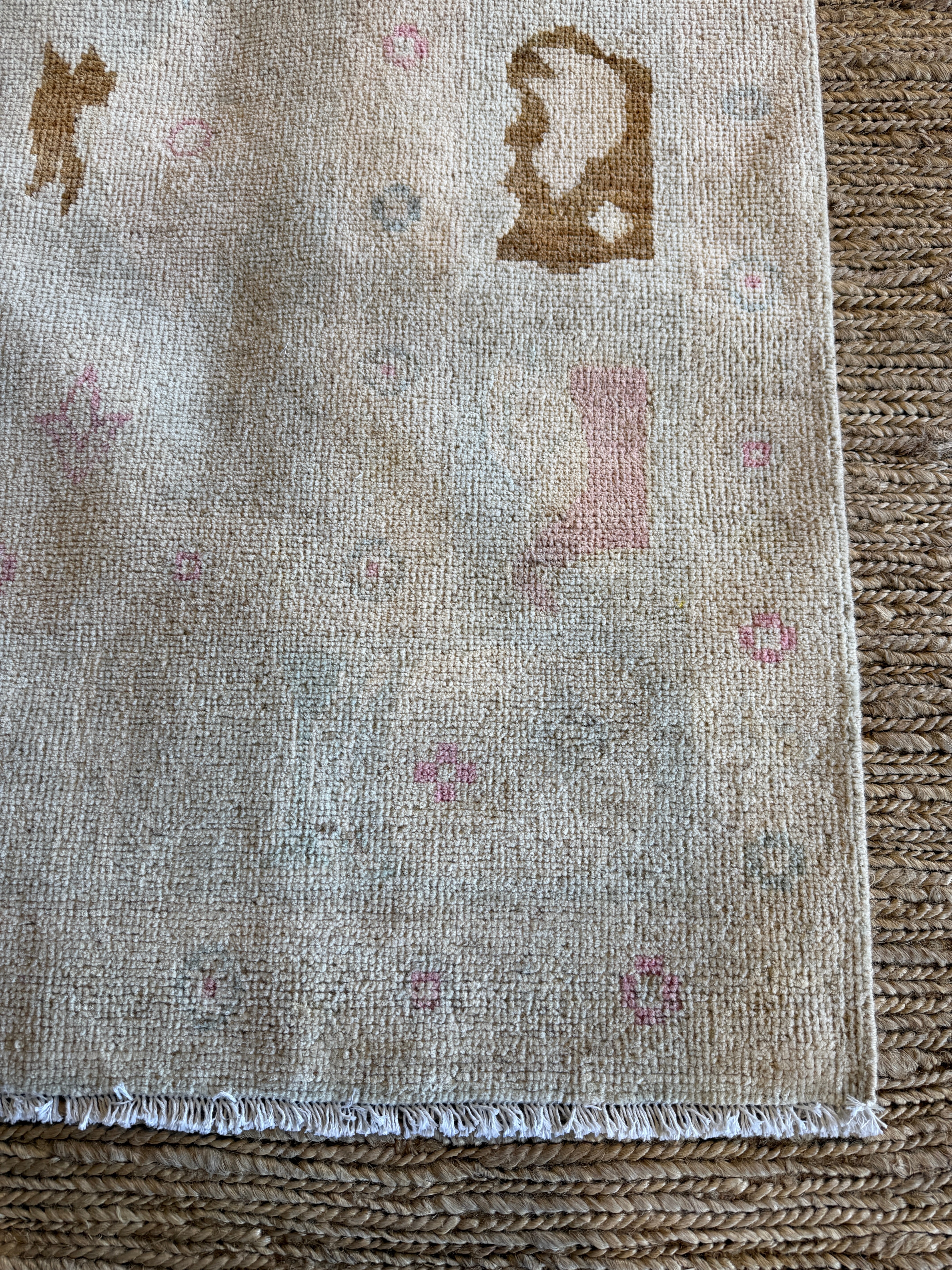 Alexandra Harkin 5.5x7.8 Blue & Pink Whitewashed Afghani Oushak Rug