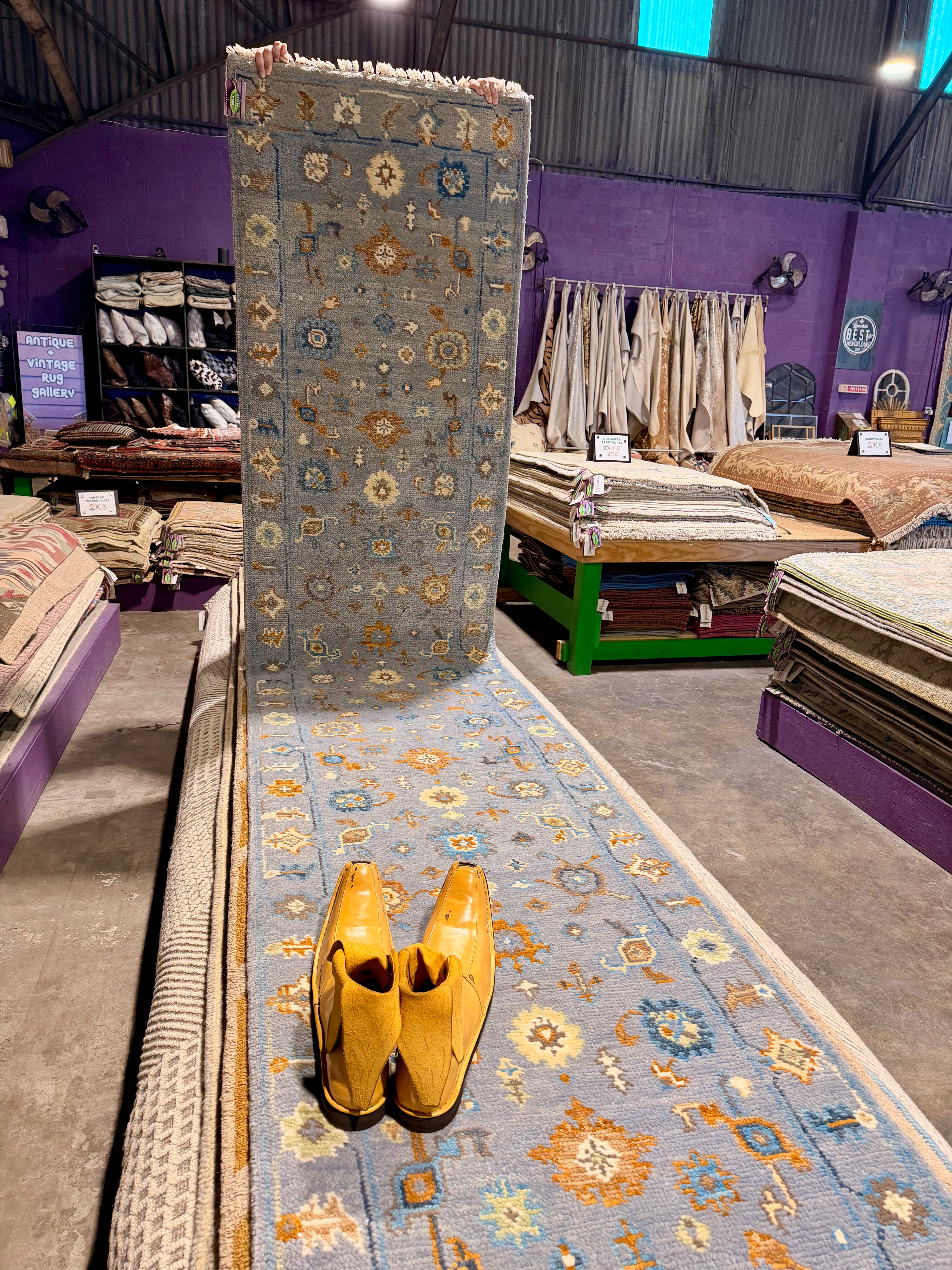 Audrey Tautou 2.6x13 Light Blue Hand-Knotted Oushak Runner Rug