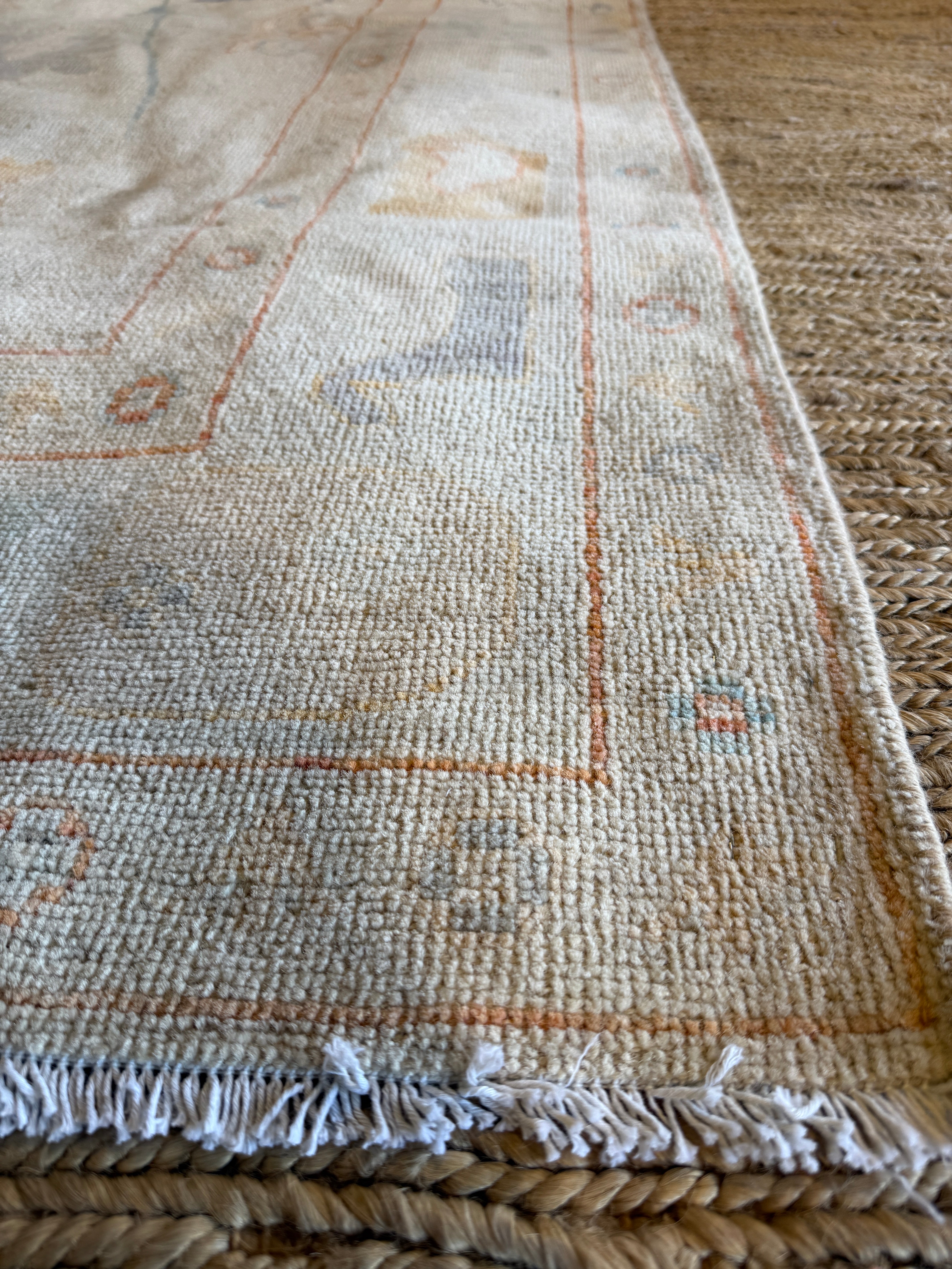Michaela Kurimsky 5.4x7.8 Blue & Orange Whitewashed Afghani Oushak Rug