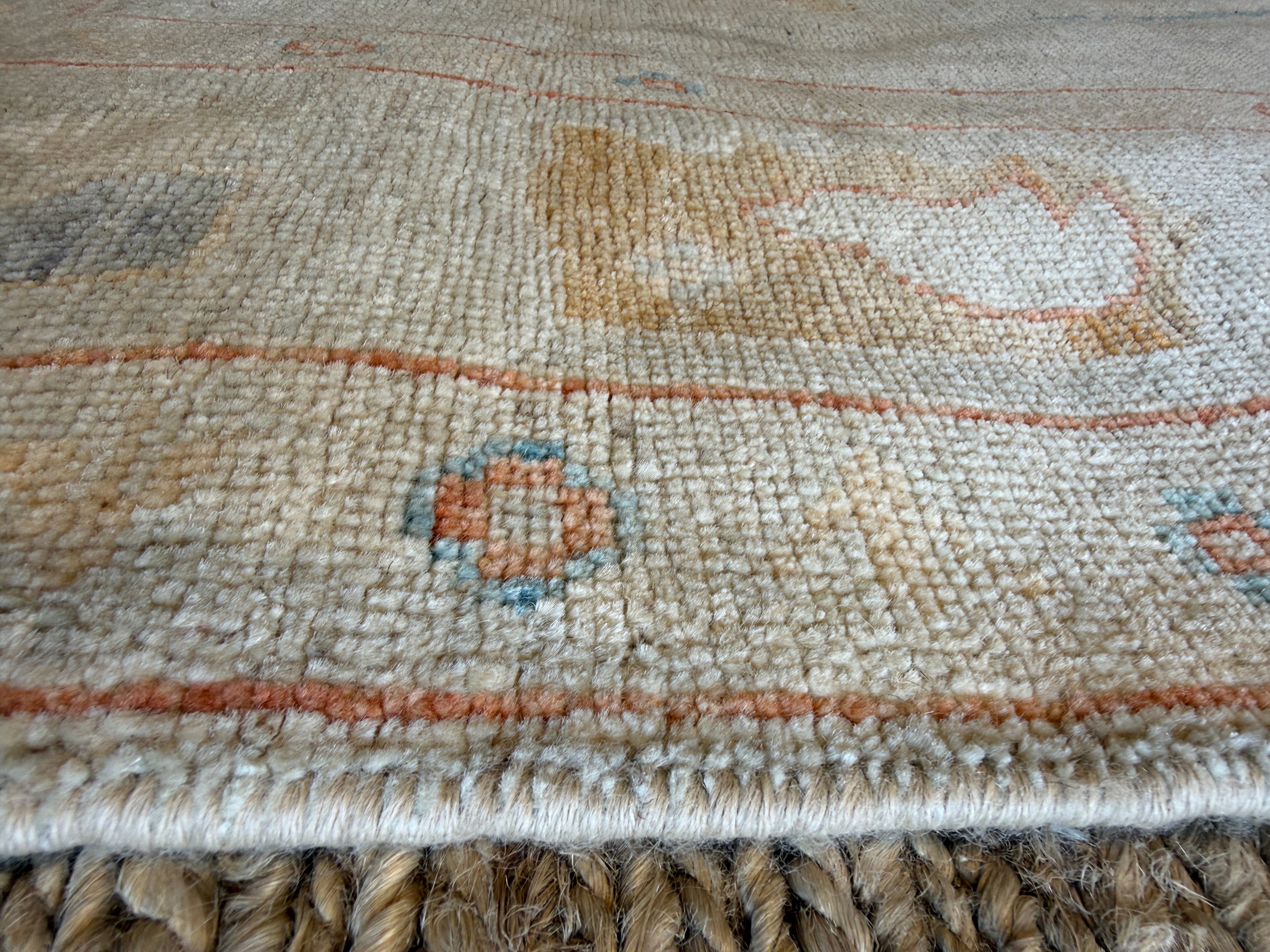 Michaela Kurimsky 5.4x7.8 Blue & Orange Whitewashed Afghani Oushak Rug