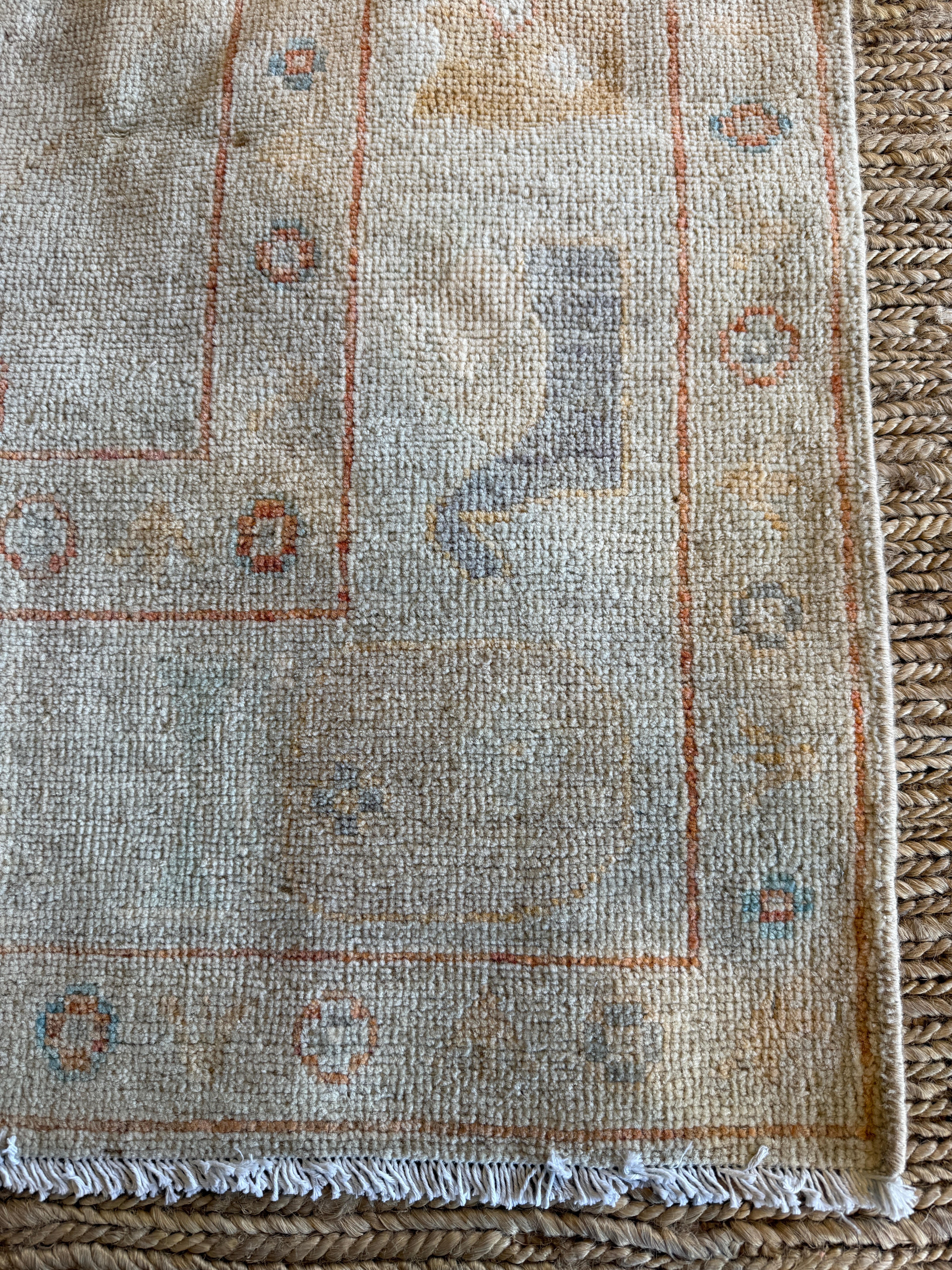 Michaela Kurimsky 5.4x7.8 Blue & Orange Whitewashed Afghani Oushak Rug