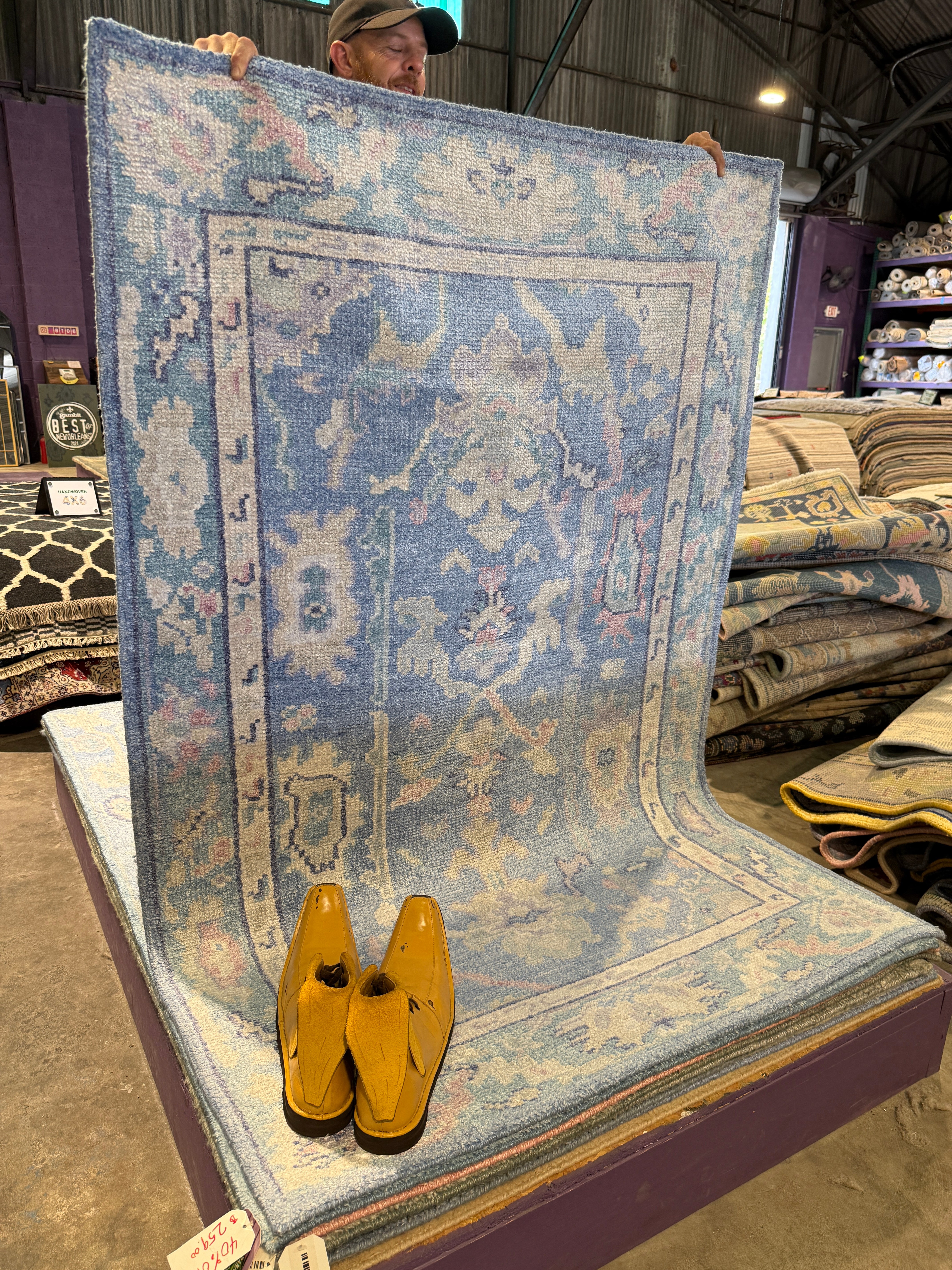 Valentina 4x6 Light Blue Hand-Knotted Bamboo Silk Oushak Rug