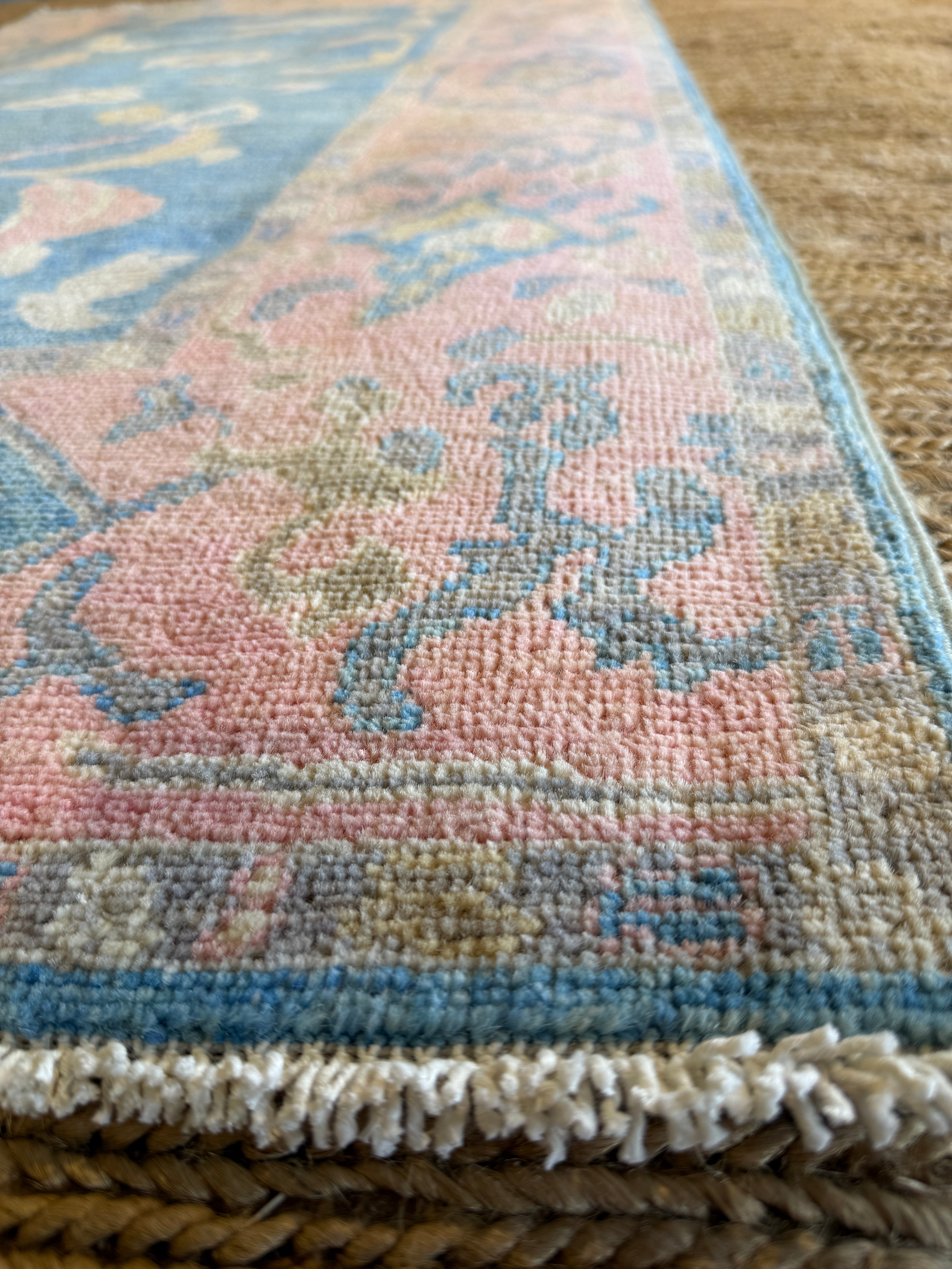 Emma 4x6.10 Blue & Pink Afghani Oushak Rug