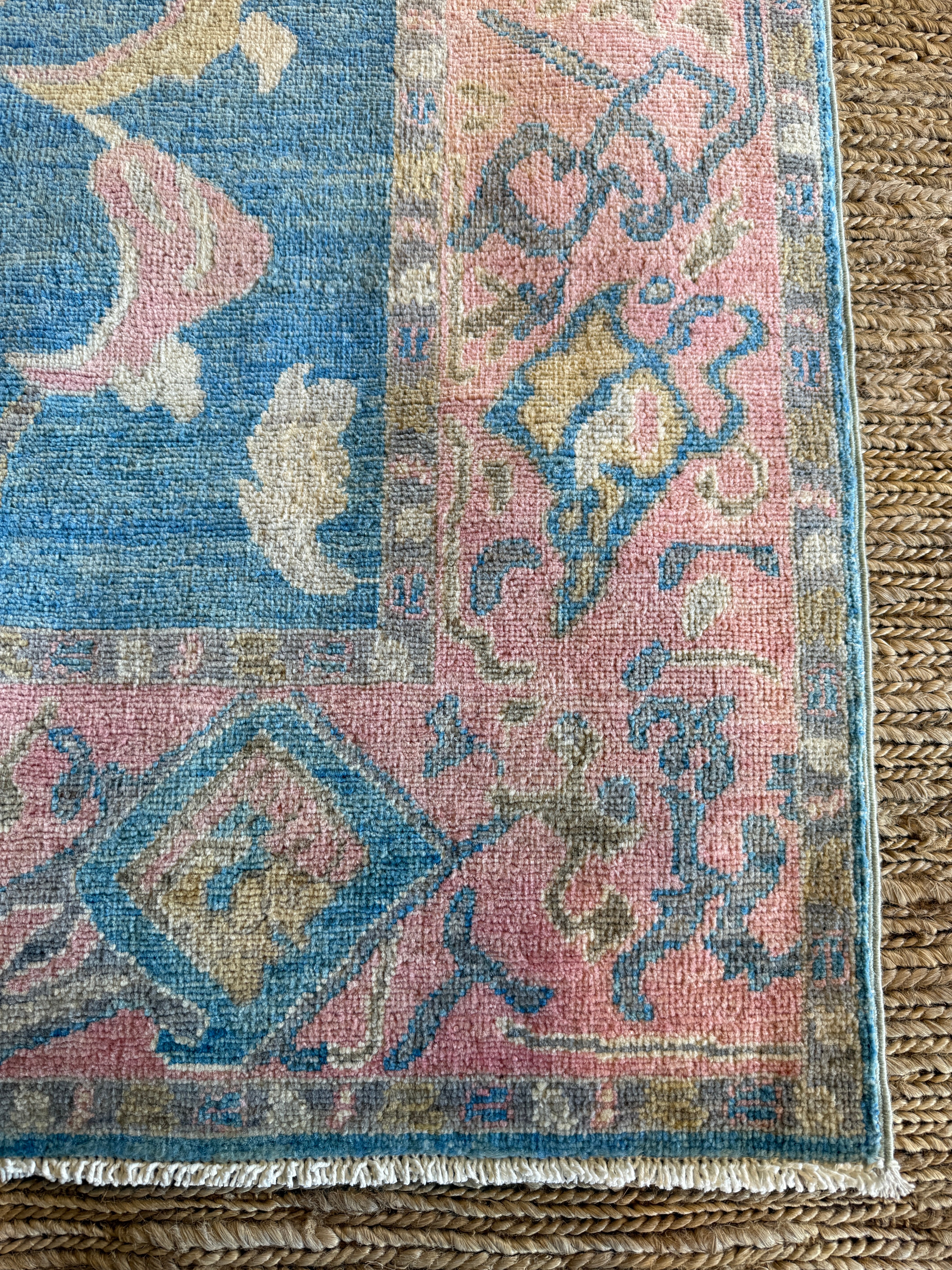 Emma 4x6.10 Blue & Pink Afghani Oushak Rug