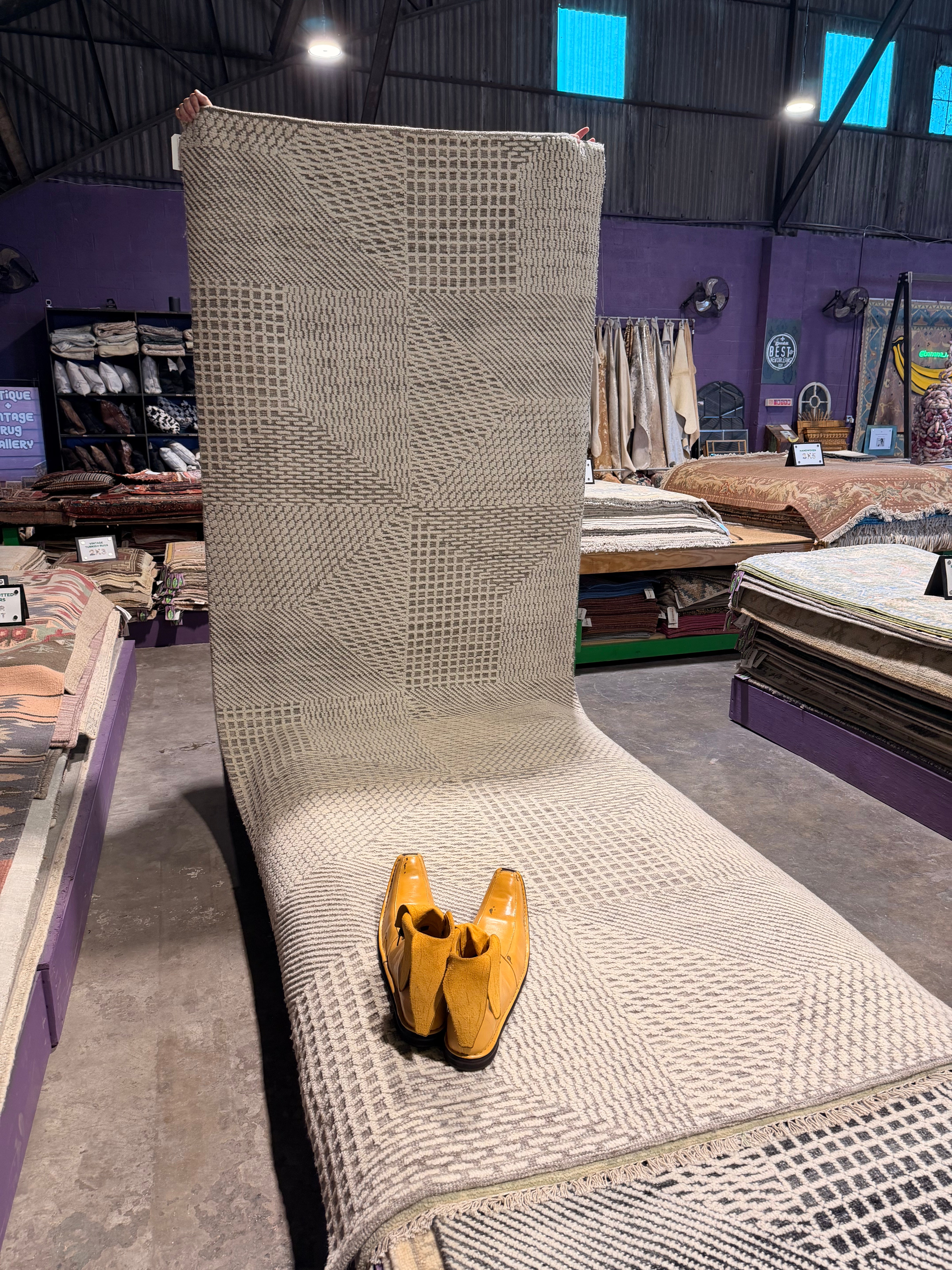 Robbie 4.3x12 Hand-Knotted Ivory & Grey Cut Pile Runner Rug