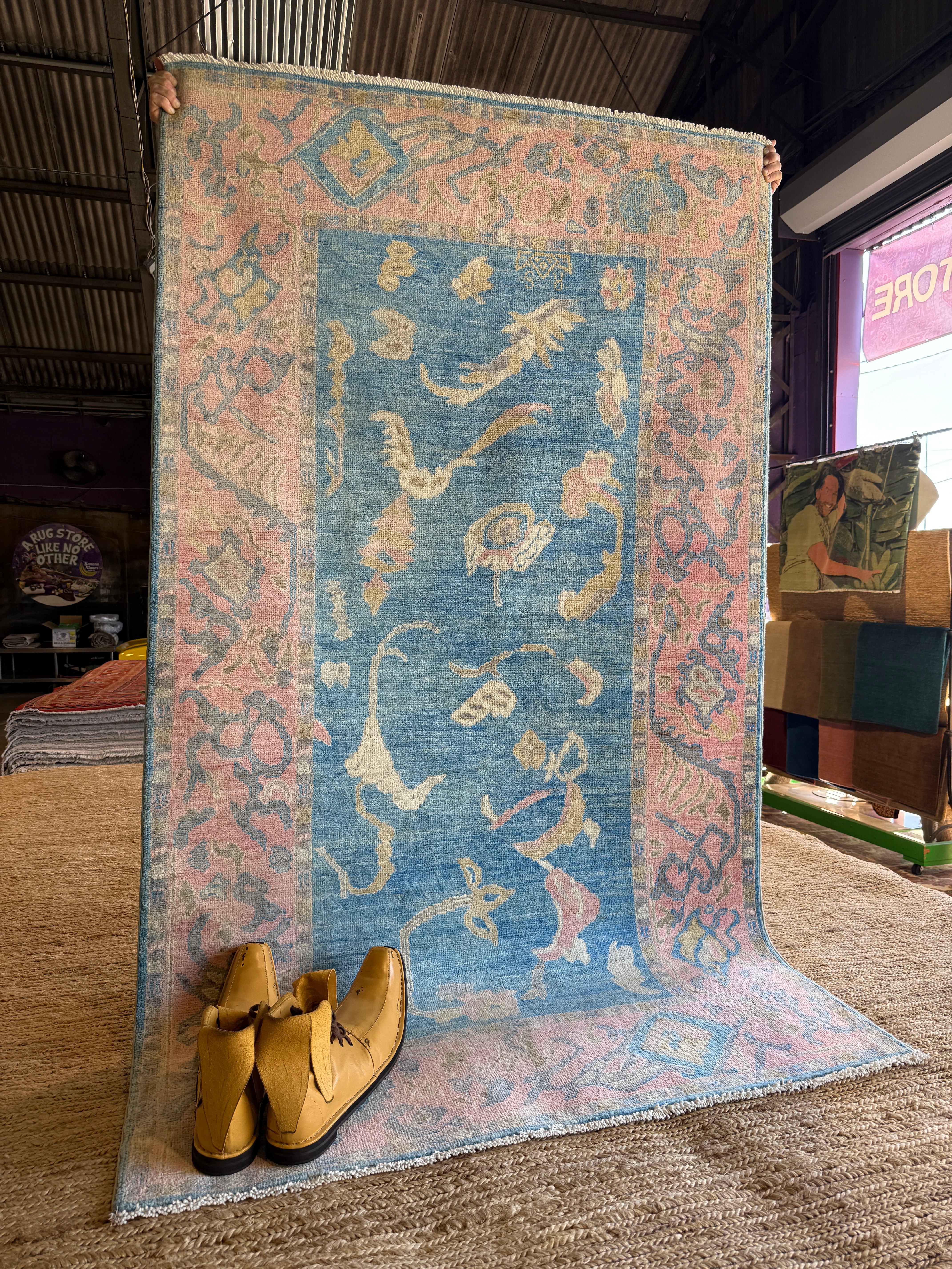 Emma 4x6.10 Blue & Pink Afghani Oushak Rug