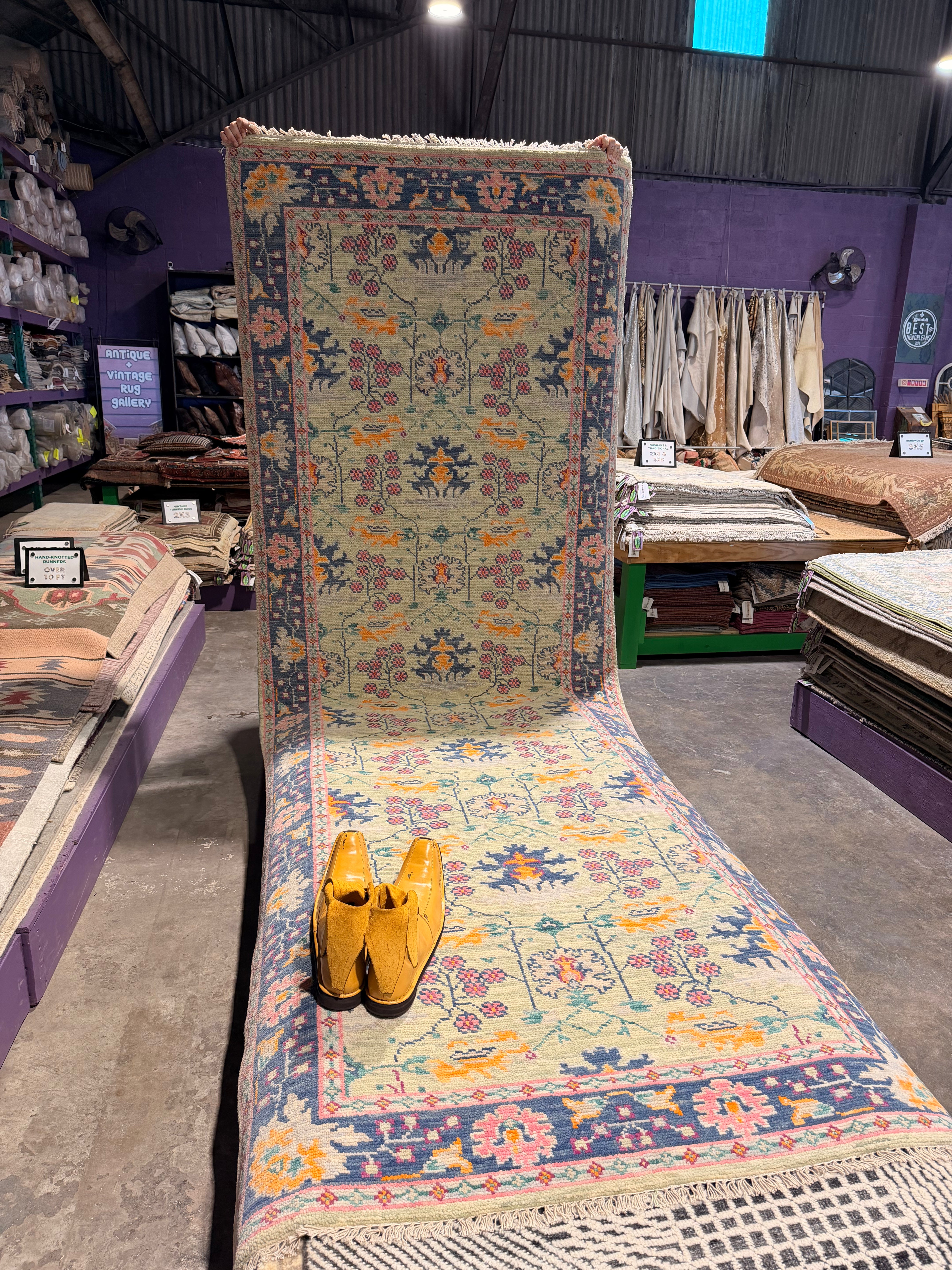 Ava Telek 4x12 Green Hand-Knotted Oushak Runner