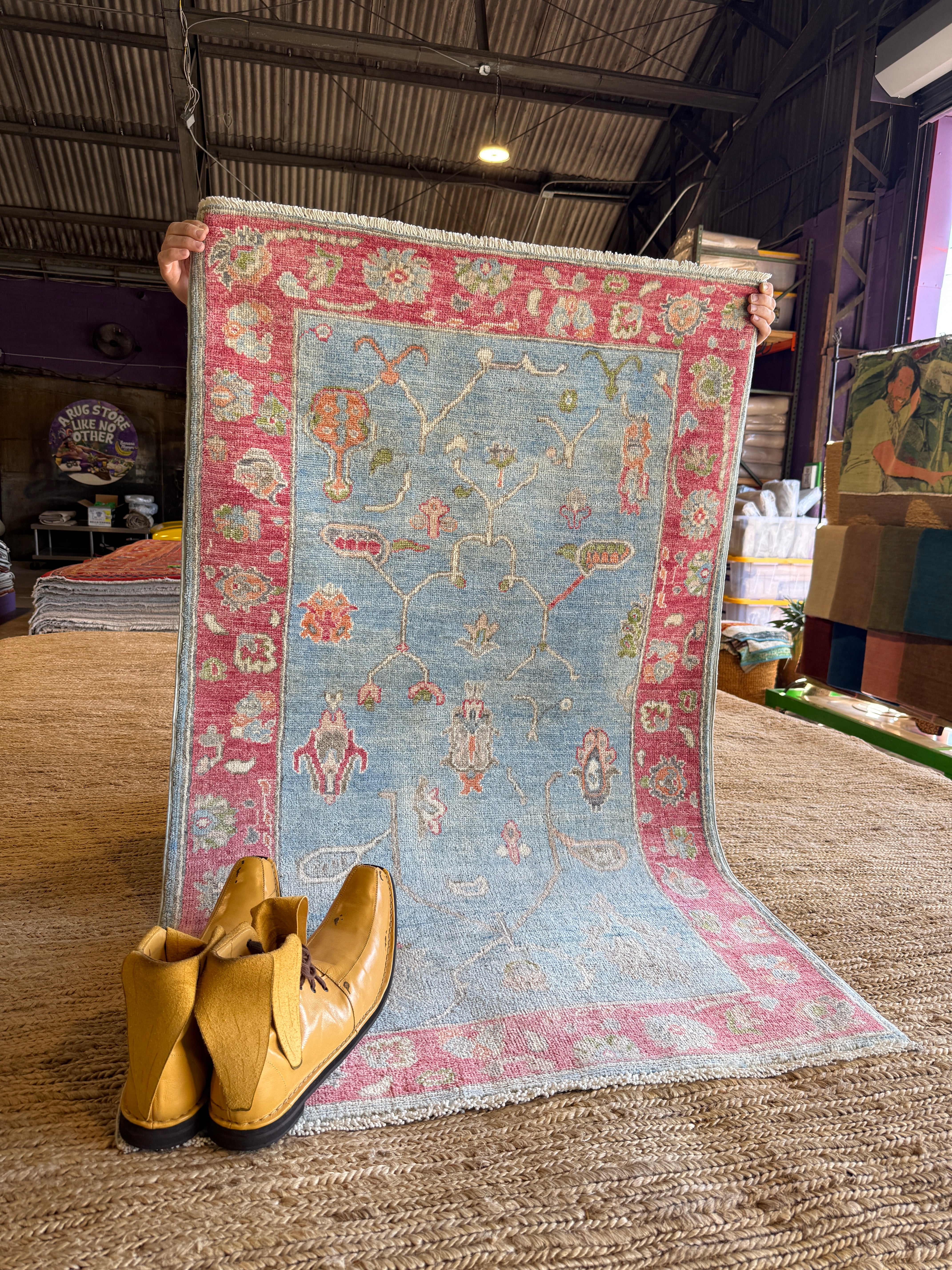 Shaeane Jimenez 3x4.10 Blue & Pink Afghani Oushak Rug