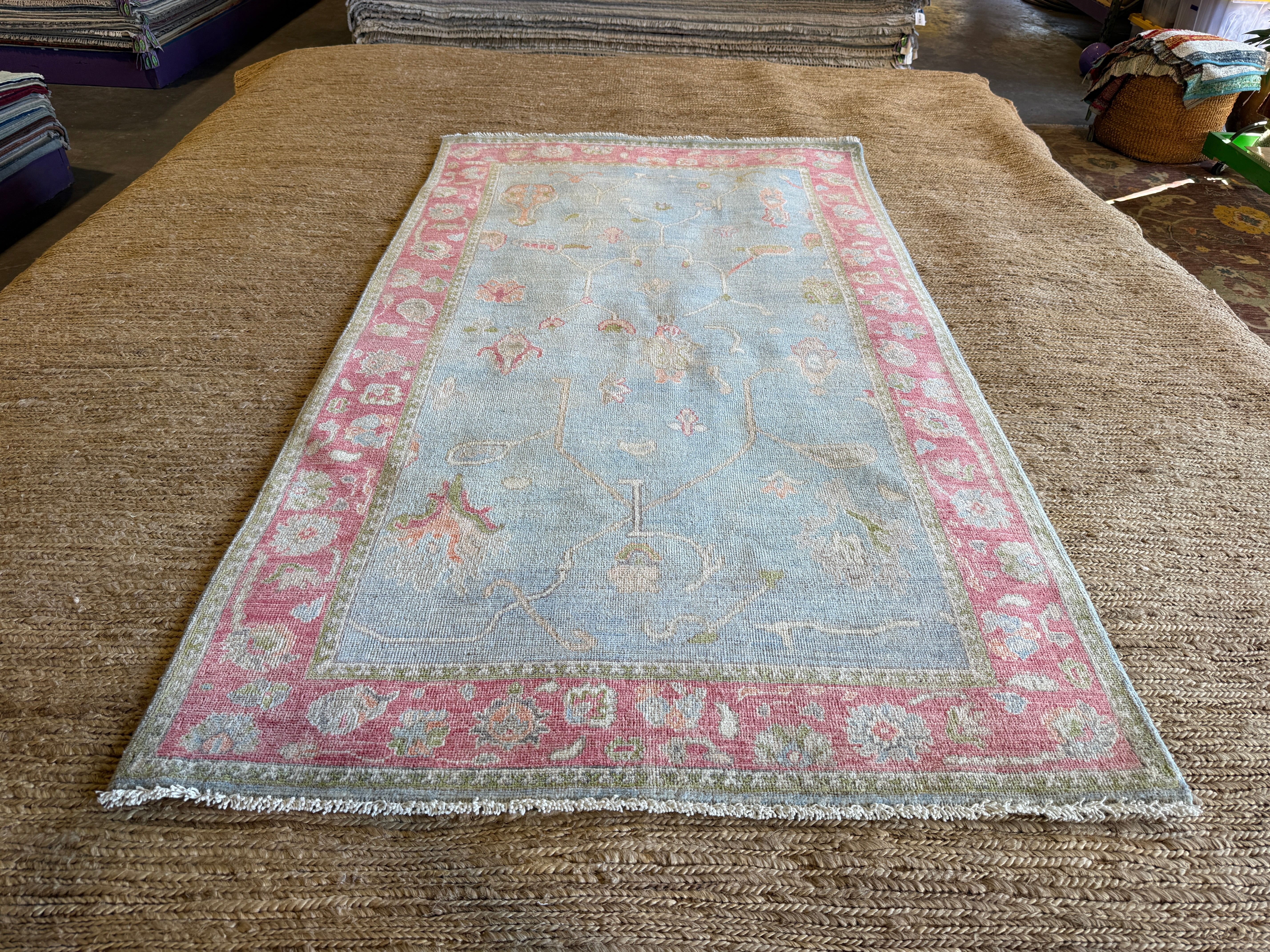 Blair MacMillan 4x6.11 Pink & Blue Afghani Oushak Rug