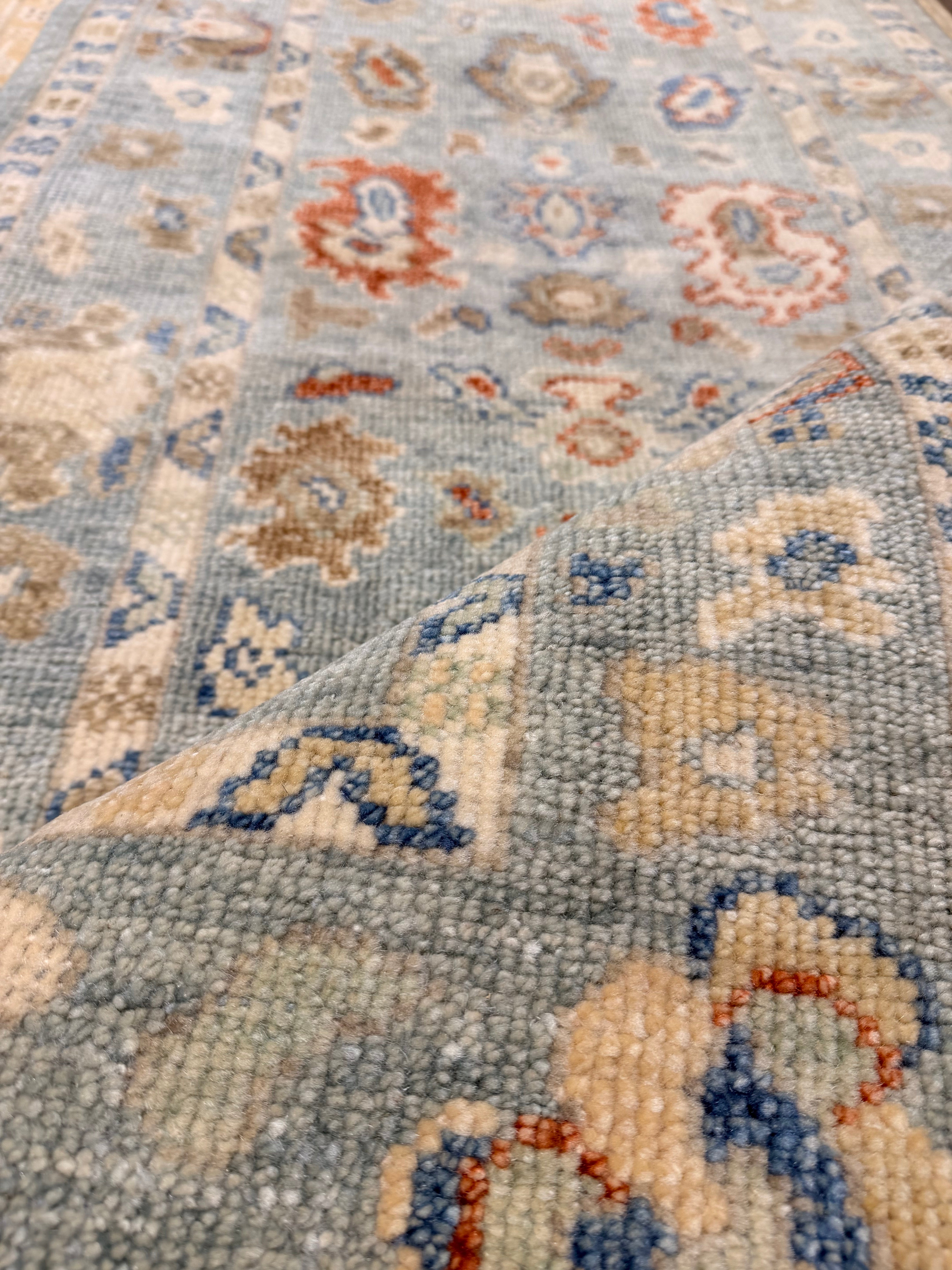 April 3x12 Light Blue Hand-Knotted Oushak Runner Rug