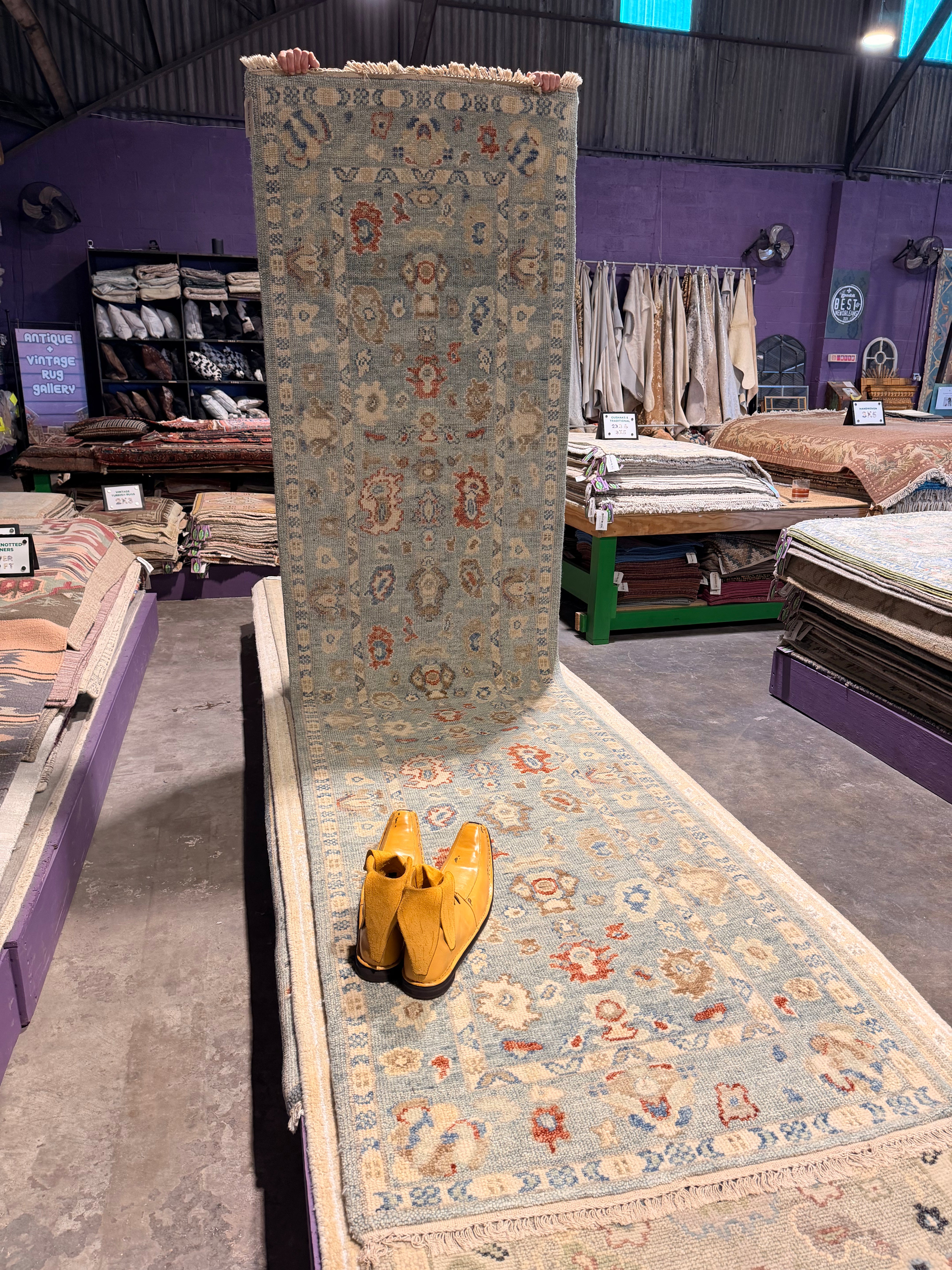 April 3x12 Light Blue Hand-Knotted Oushak Runner Rug