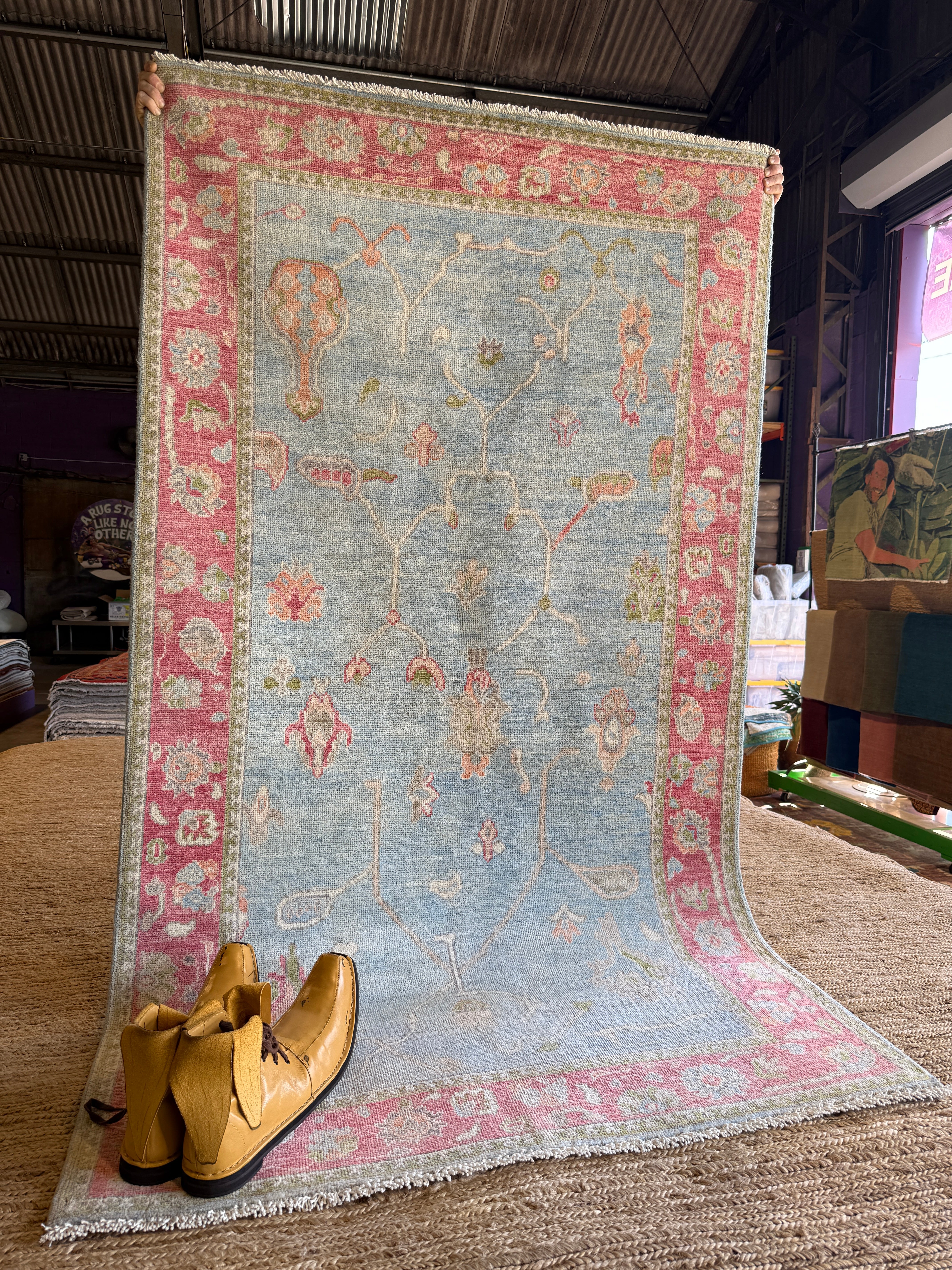 Blair MacMillan 4x6.11 Pink & Blue Afghani Oushak Rug