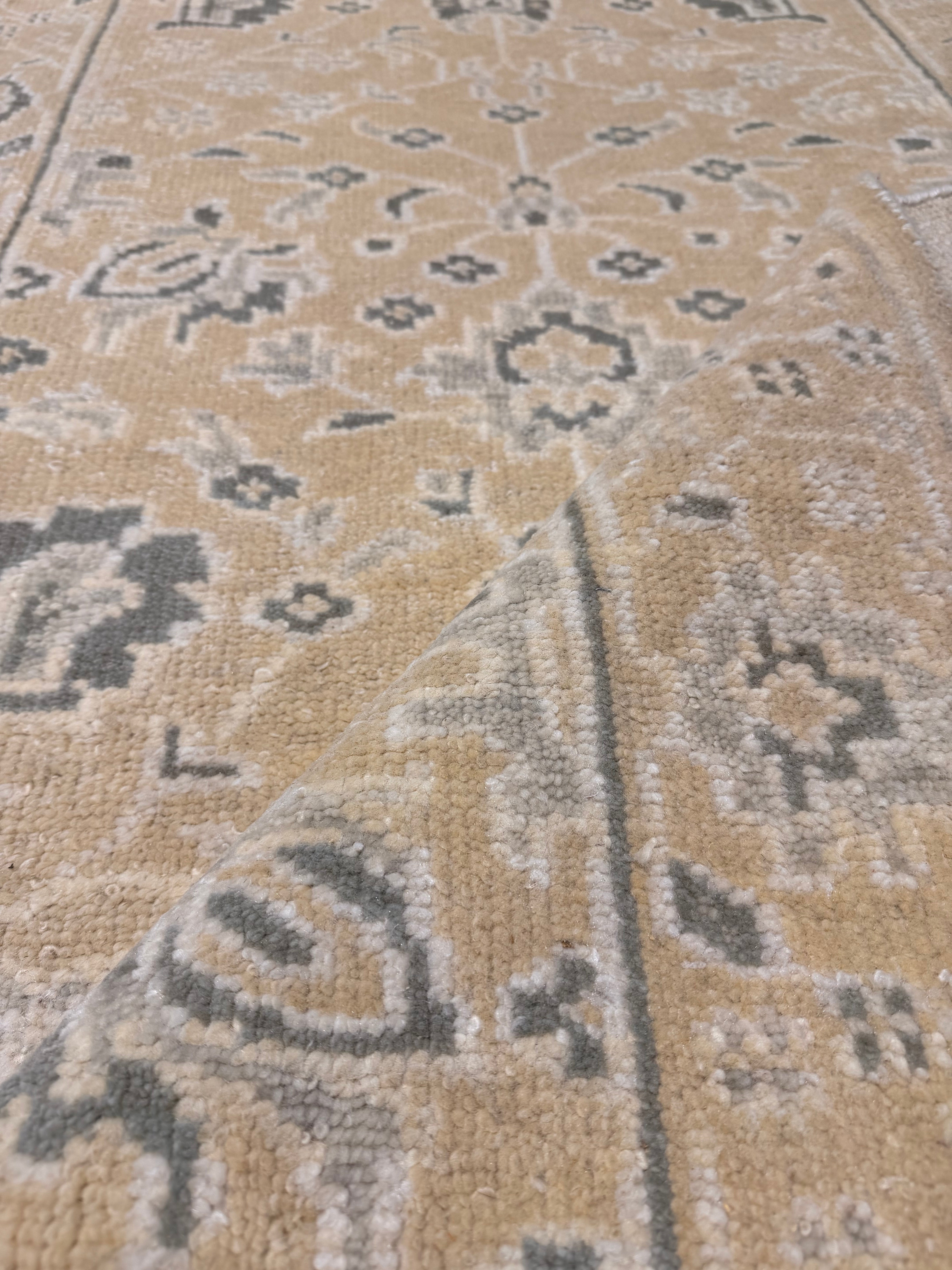 Dolores Catania 3.6x12.9 Hand-Knotted Oushak Beige and Grey