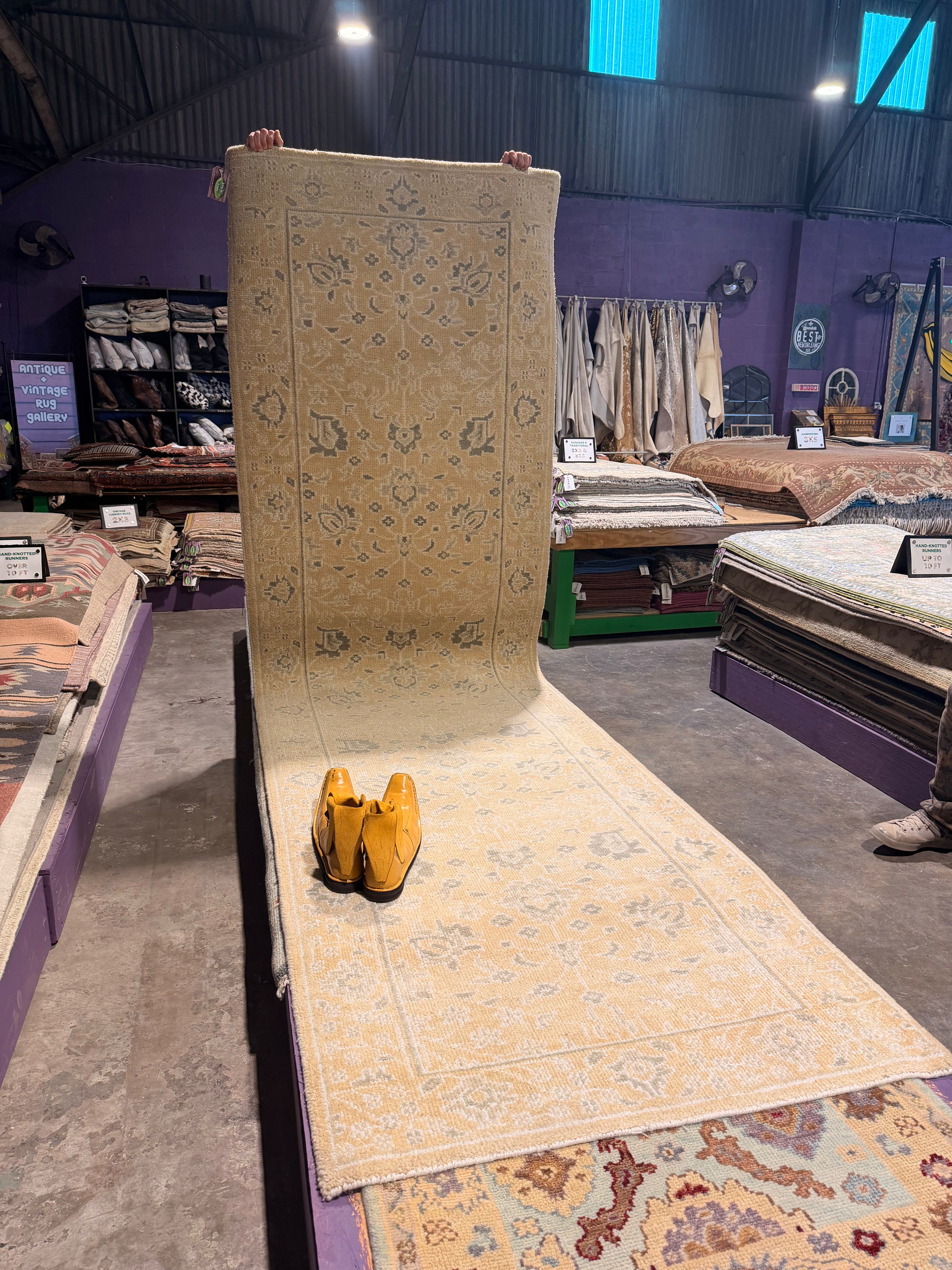 Dolores Catania 3.6x12.9 Hand-Knotted Oushak Beige and Grey