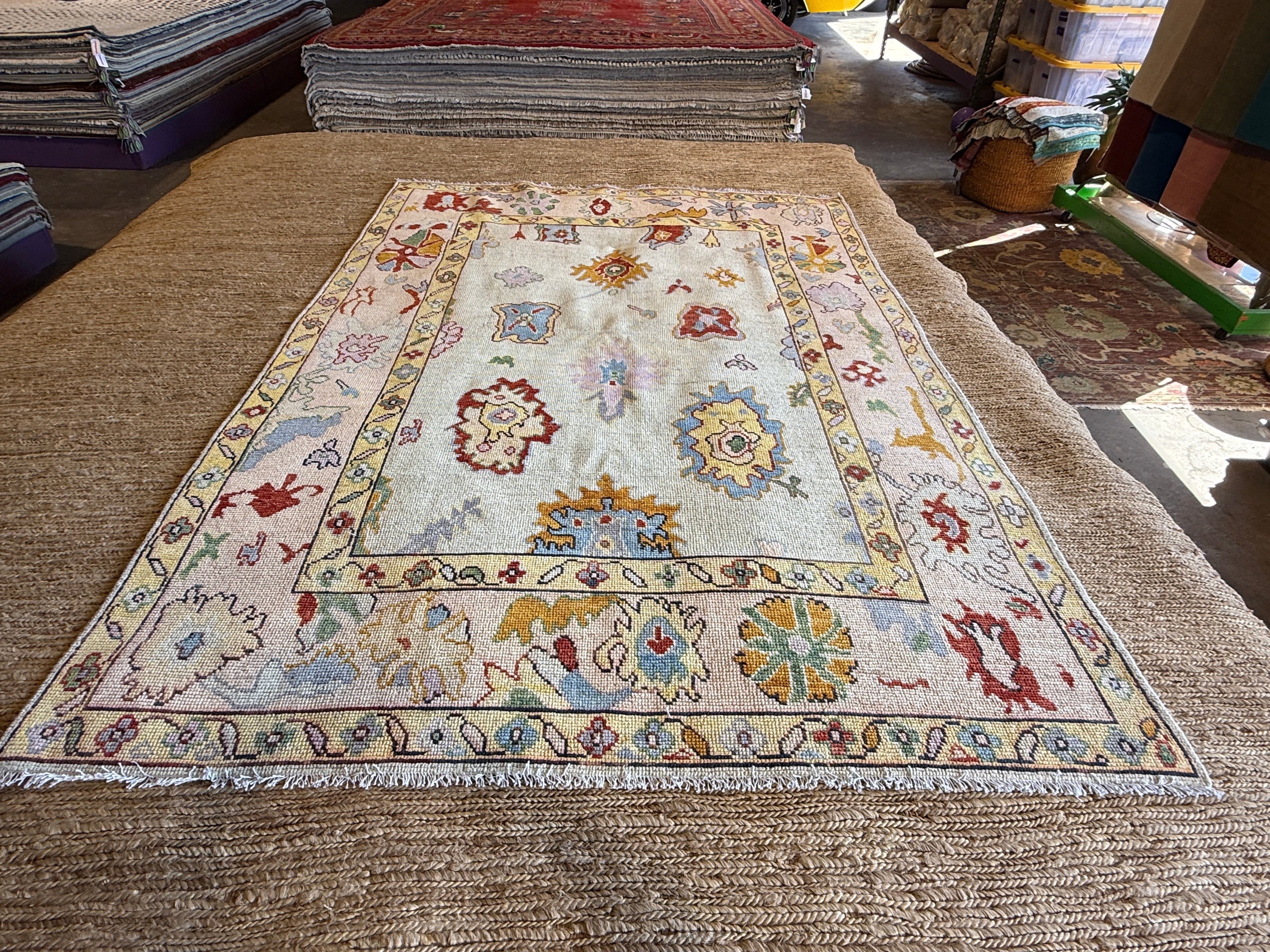 Victoria Pedretti 5.4x7.8 Colorful Afghani Oushak Rug