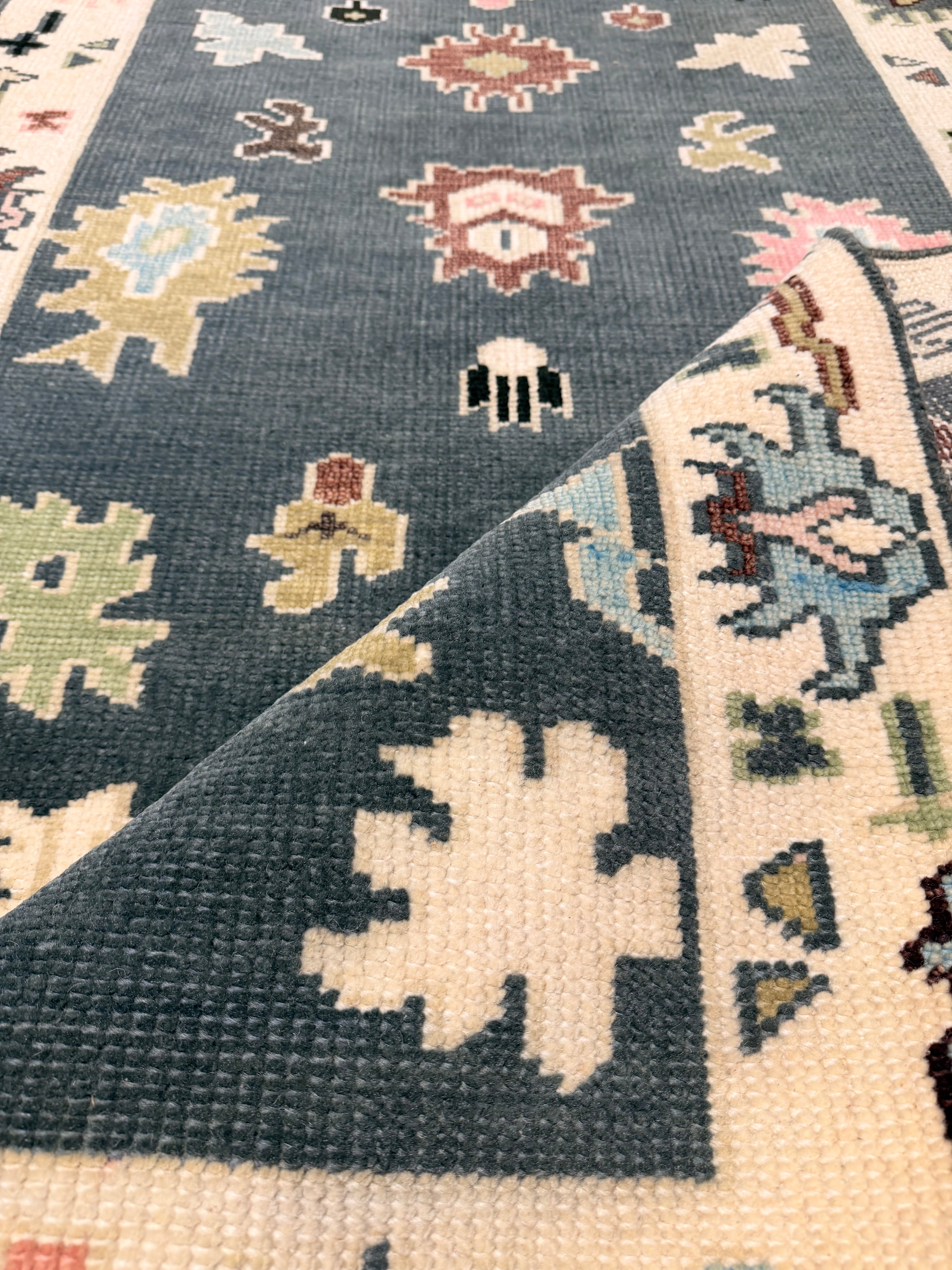 Lea Seydoux 3.6x10.9 Grey Hand-Knotted Oushak Runner Rug