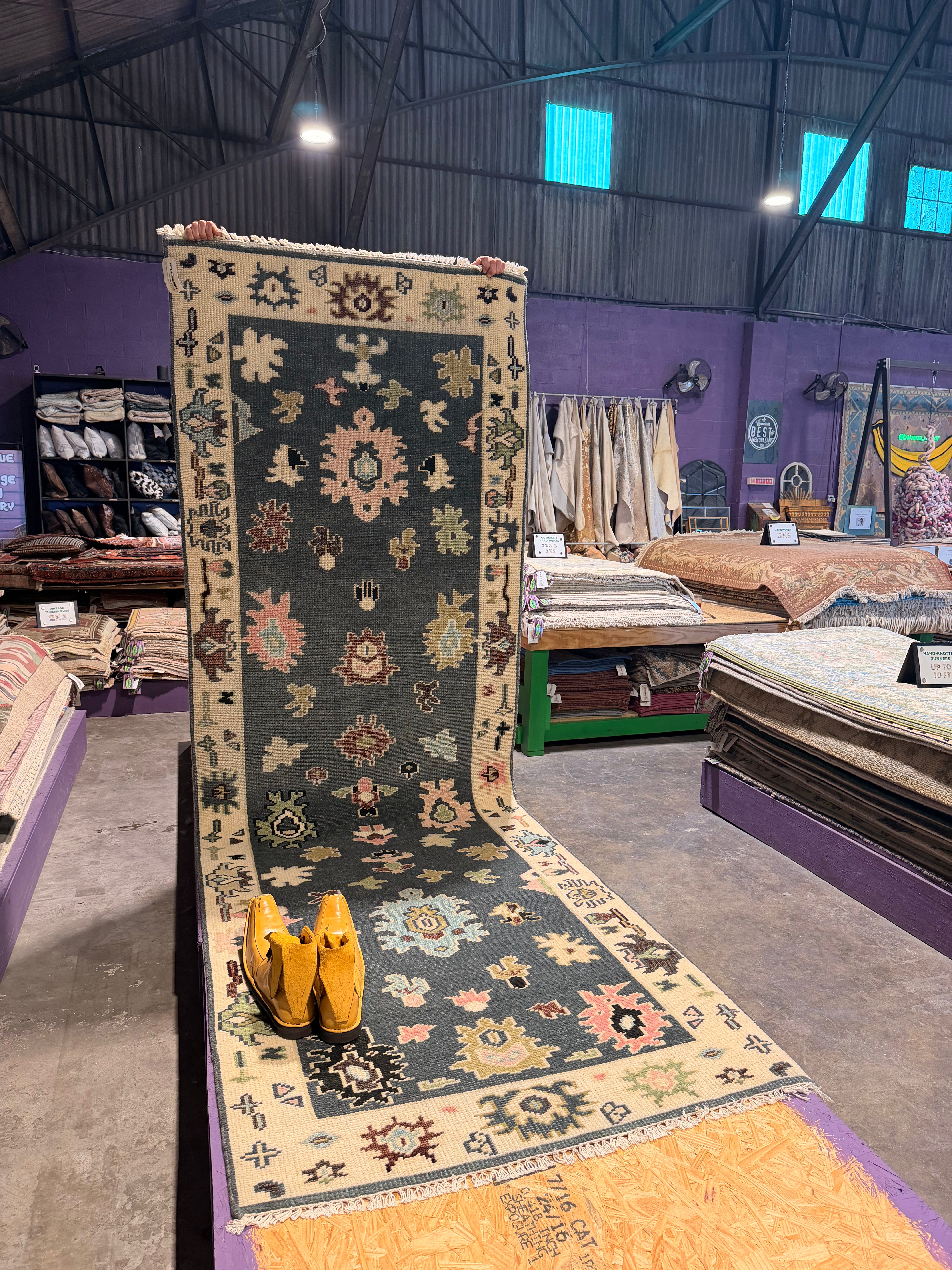 Lea Seydoux 3.6x10.9 Grey Hand-Knotted Oushak Runner Rug