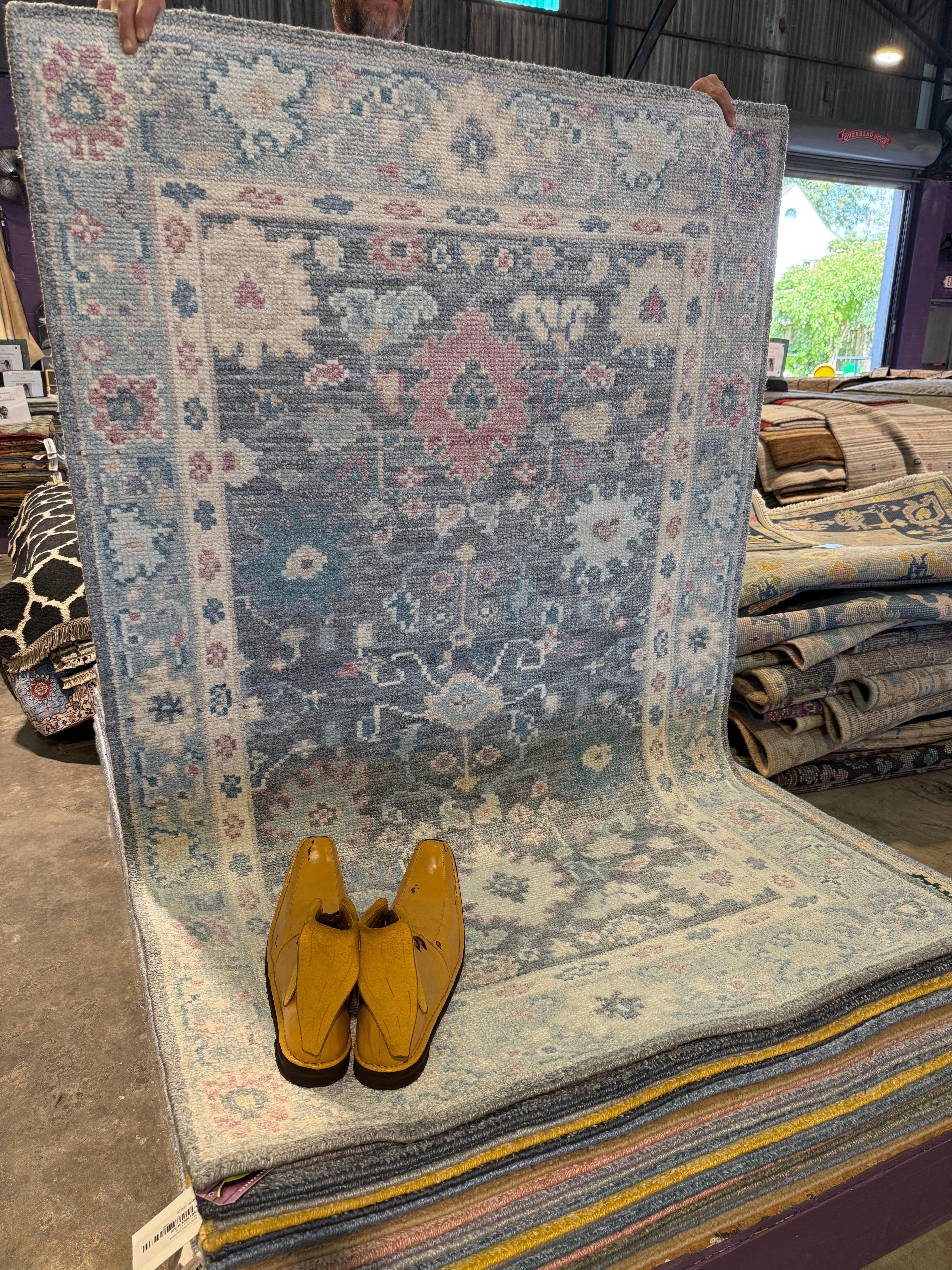 Natalia 4x6 Dark Grey and Light Blue Hand-Knotted Bamboo Silk Oushak Rug