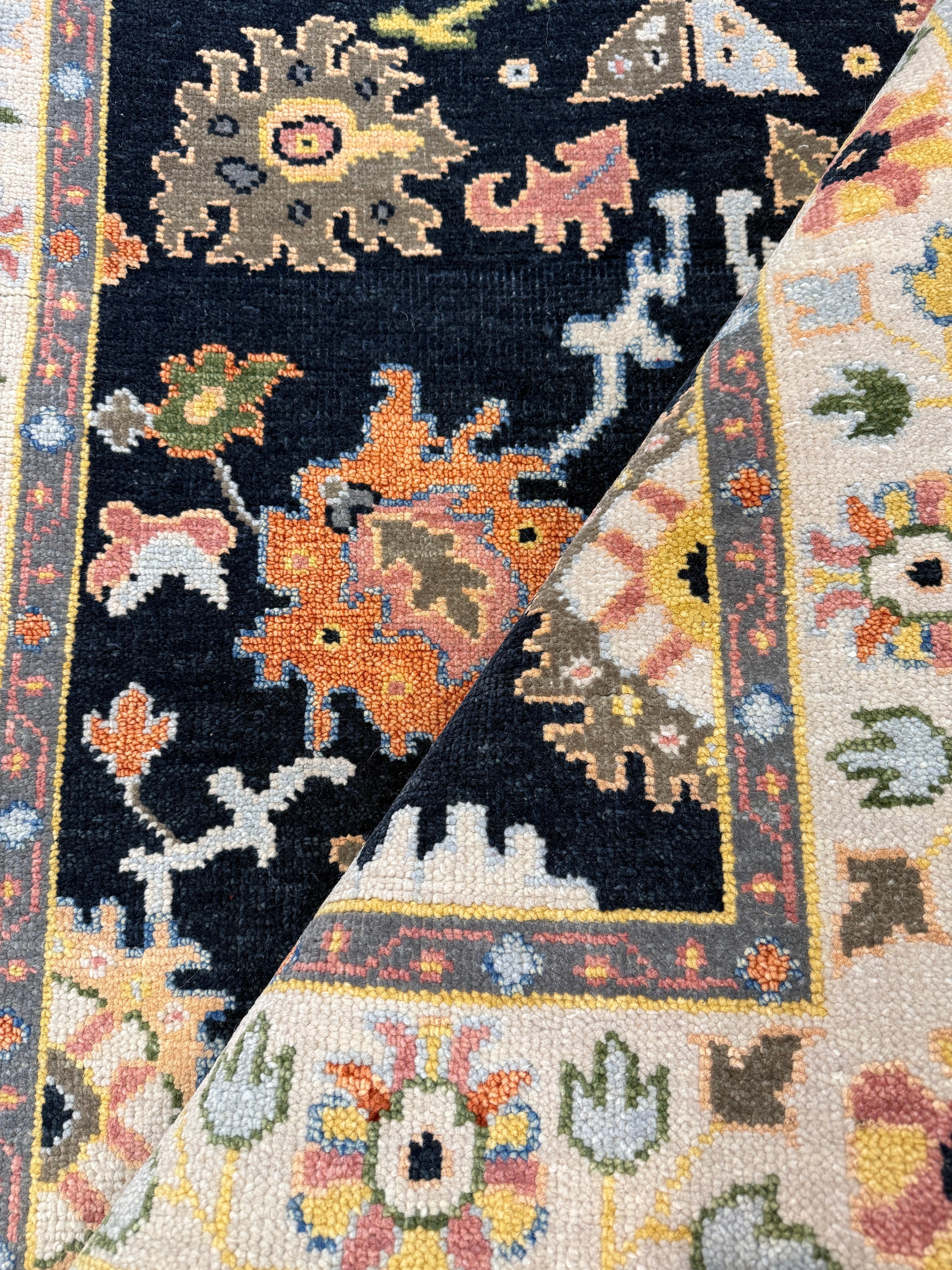 Terri Welles 4x6 Hand-Knotted Dark Grey & Beige Oushak