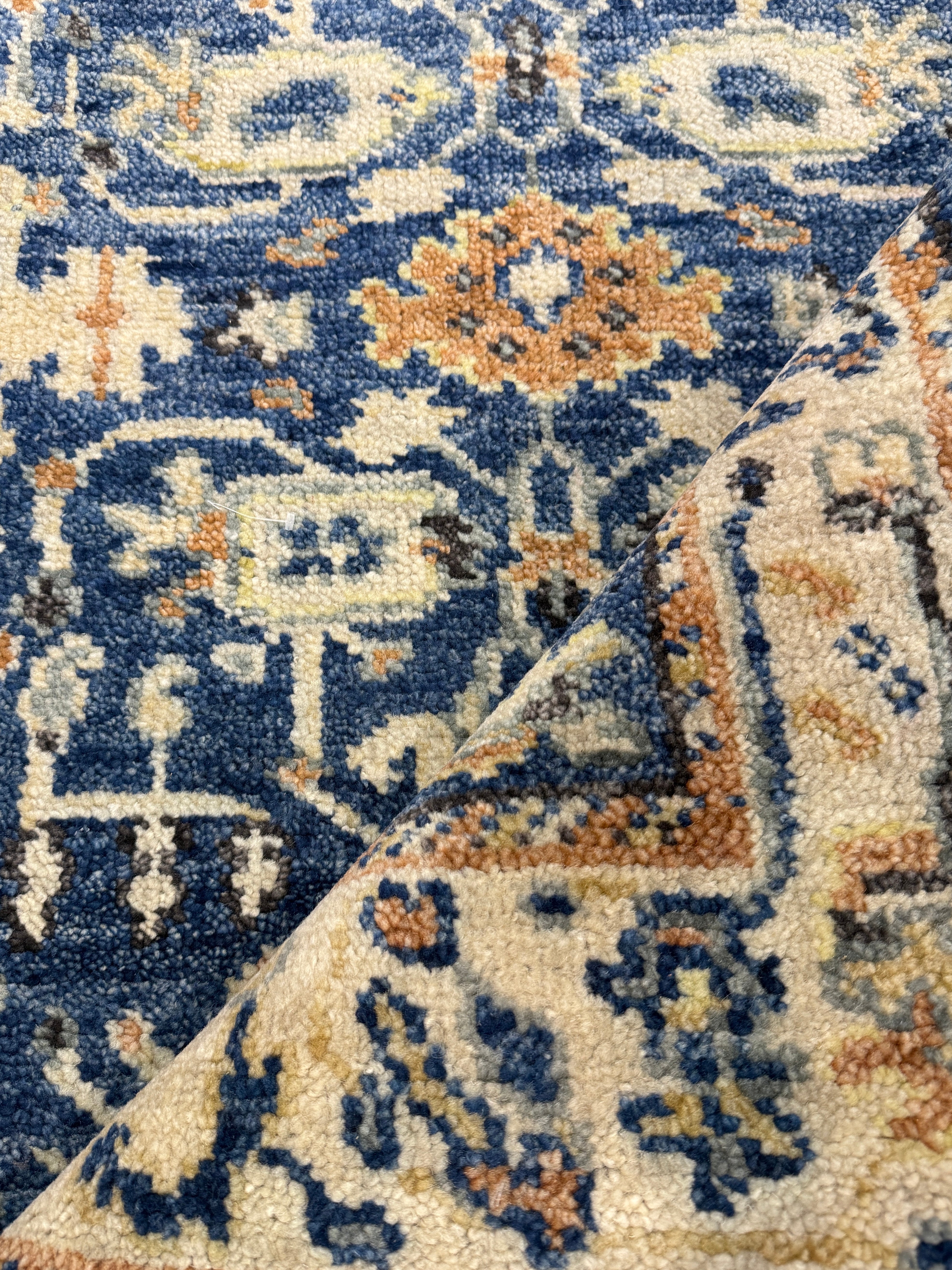 Morgan Fairchild 3.9x6 Blue & Beige Hand-Knotted Oushak
