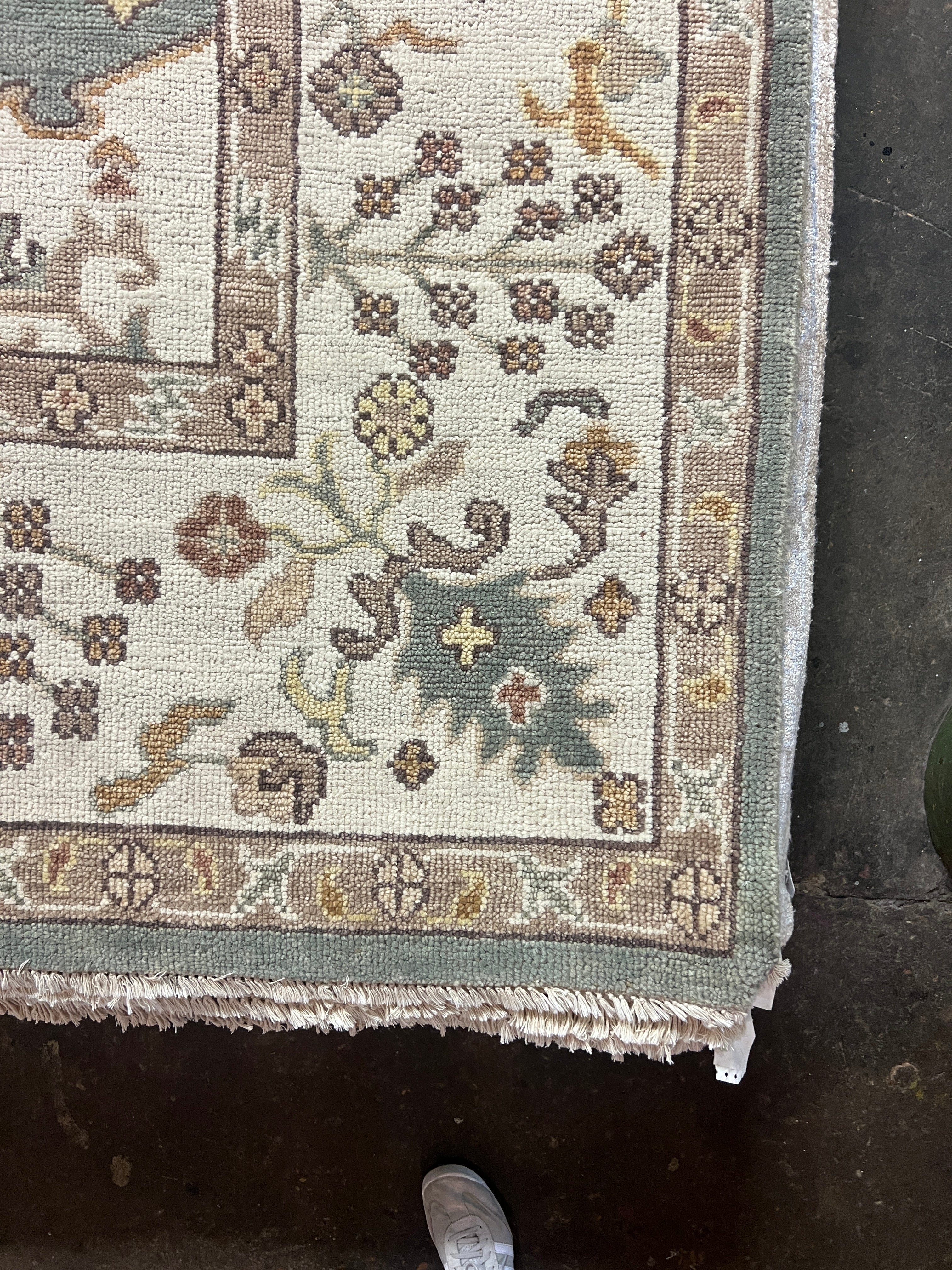 Ashley With a Y 10.6X11.6 Light Blue and Ivory Hand-Knotted Oushak Rug