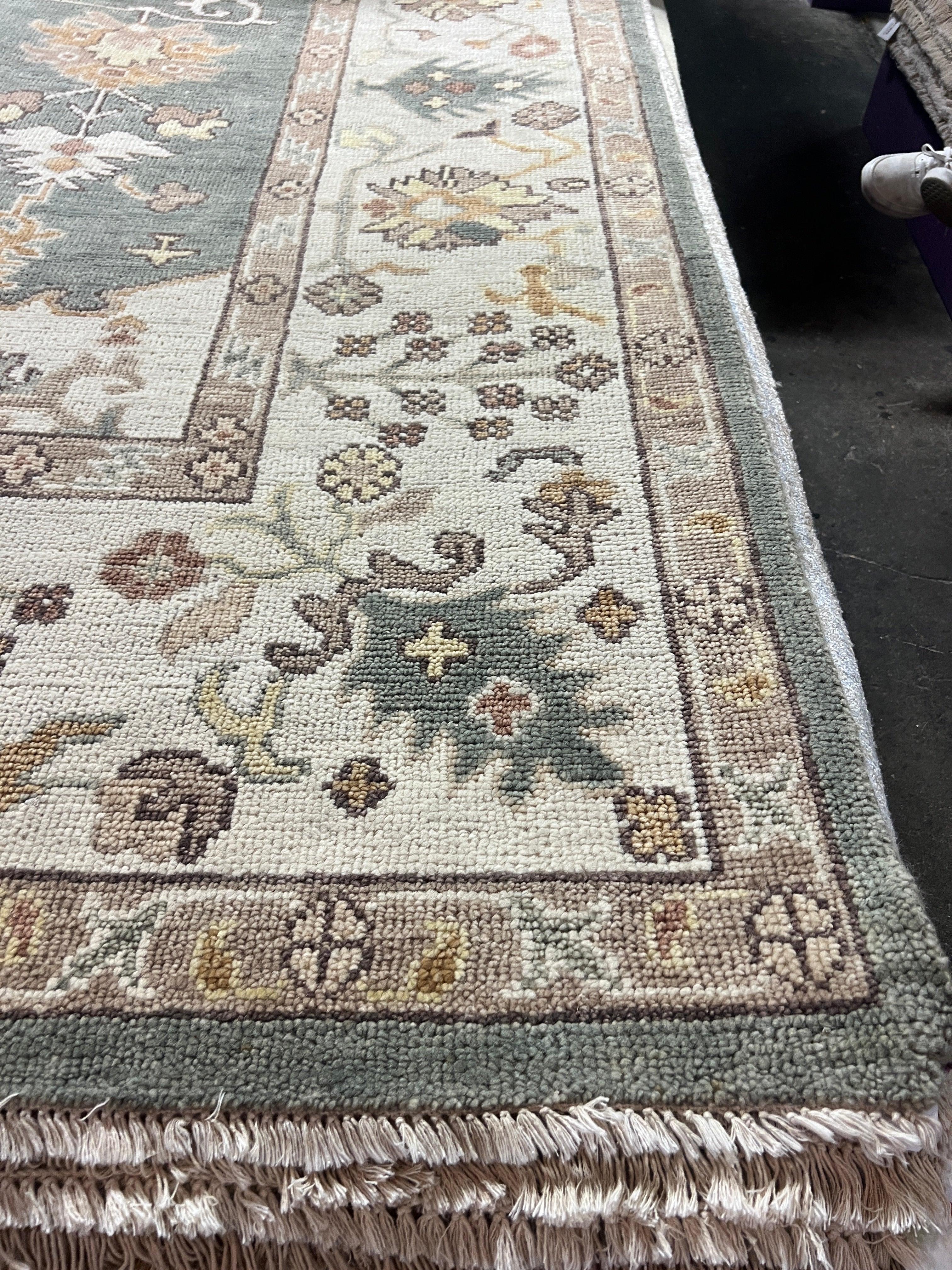 Ashley With a Y 10.6X11.6 Light Blue and Ivory Hand-Knotted Oushak Rug