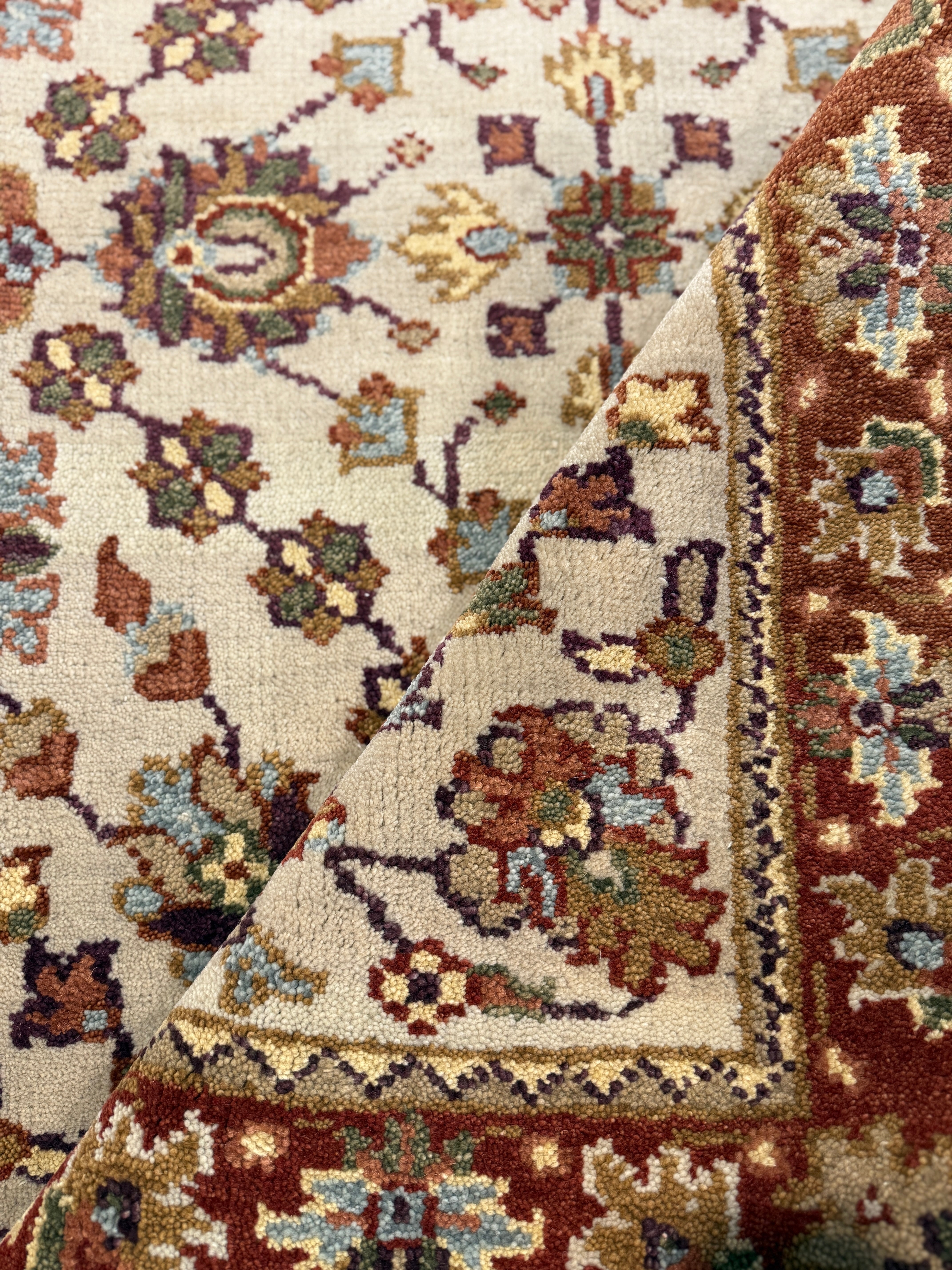 Kylie Bax 4x6 Hand-Knotted All Over Oushak Ivory and Rust