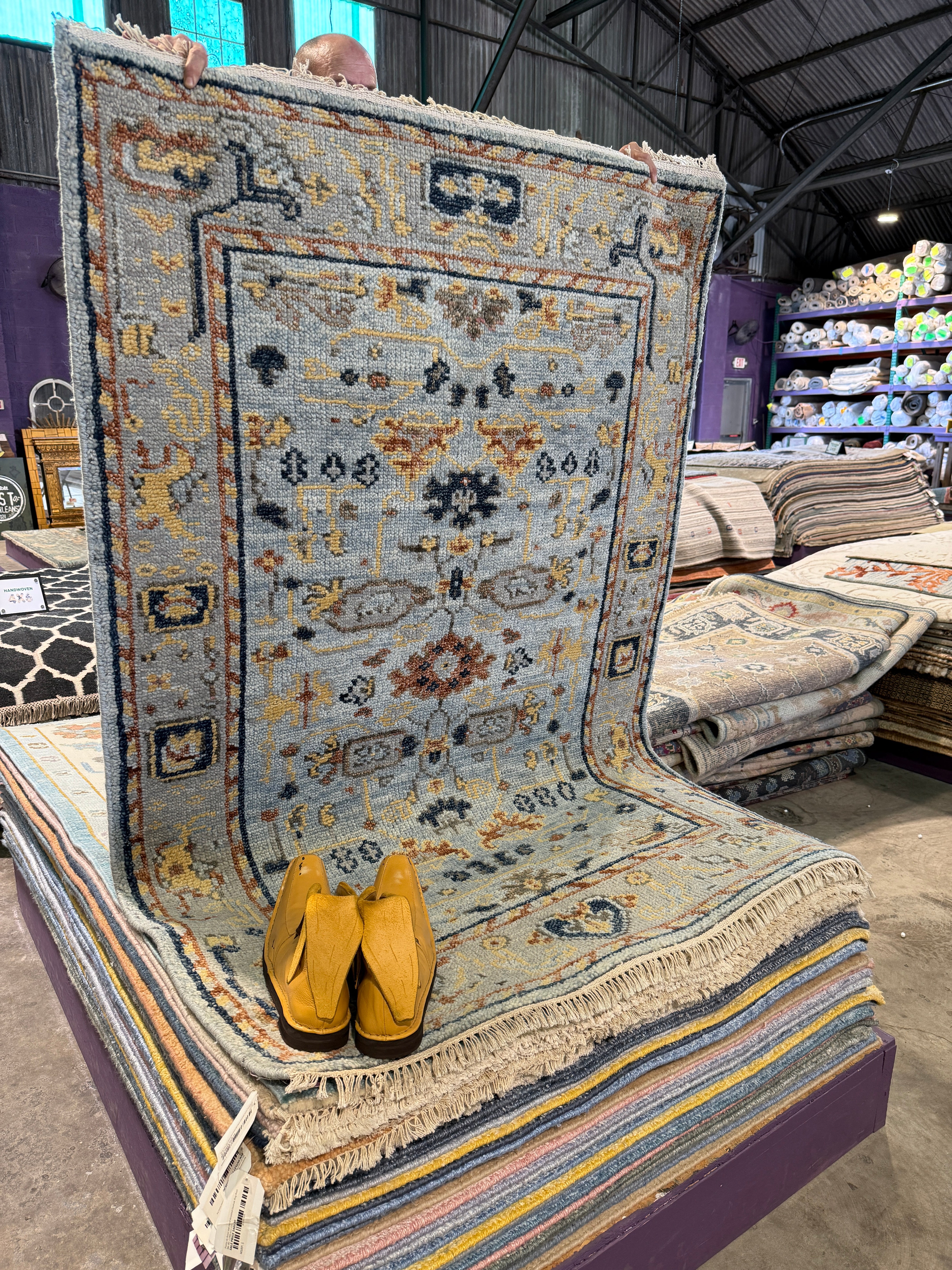 Ana Claudia 4x6 Brown and Blue Hand-Knotted Oushak Rug