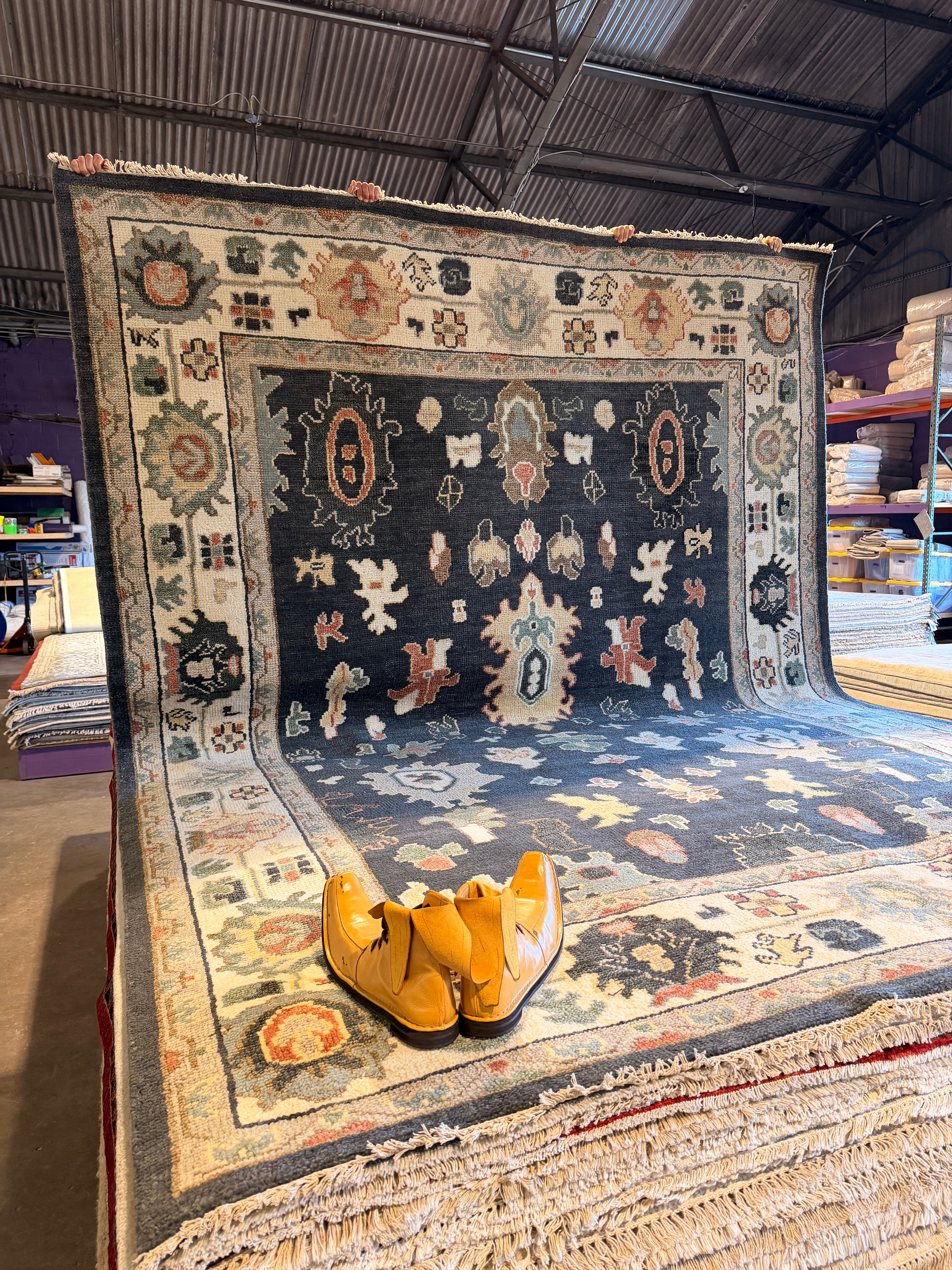 Anne McNally 9x12 Grey and Ivory Hand-Knotted Oushak Rug